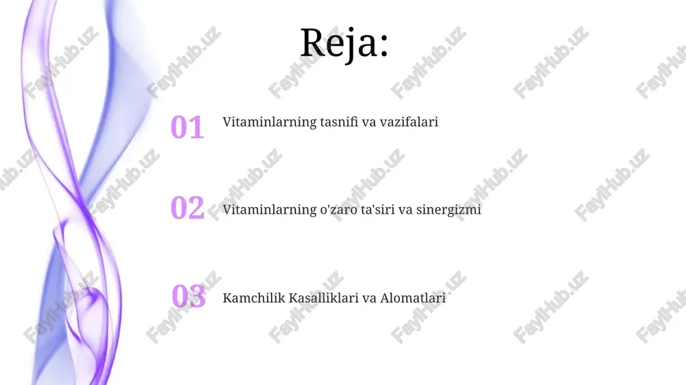 sirini o'z ichiga oladi; ko'katlarda (ishpanach, kale), dukkaklilar (loya, no'xat) va boyitilgan oziq-ovqatlarda (don mahsulotlari) uchraydi. so'rilishi individual omillarga va oziq-ovqat manbalariga bog'liq. dnt sintezida folat zarur; uning faol shakli – tetragidrofolat (thf) – purin va pirimidin sintezida ishtirok etadigan fermentlarning kofaktori boʻlib, ular har bir hujayraning yadrosidagi (jigar, suyak koʻmigi va boshqalar) dnt va rnkning qurilish bloklaridir kobalamin (b12): nerv sistemasining faoliyati va qizil qon tanachalari qizil qon tanachalari hosil bo'lishi b12 vitaminiga (dnk sintezida kofaktor) juda bog'liq, u suyak ko'migida hujayra bo'linishi va yetilishi (eritropoez) uchun muhim. b12 yetishmasligi makro-sitozli anemiya (g'ayritabiiy yirik, yettilmagan qizil qon tanachalari) ga olib keladi b12 vitamini so'rilishida oshqozon devori hujayralari tomonidan ajratiladigan ichki faktor (if) ileumda b12 ga birikishi zarur. so'rilish muammolari (masalan, atrofik gastrit, ileum rezeksiyasi, pernisiyoz anemiya) biokirishni kamaytiradi e vitamini: antioksidant himoyasi badam (28g ~7mg), kungaboq urugʻi (30g ~7 suvda eriydigan vitaminlar b1 (tiamin) jigar va miyadagi uglevod almashinuvida …