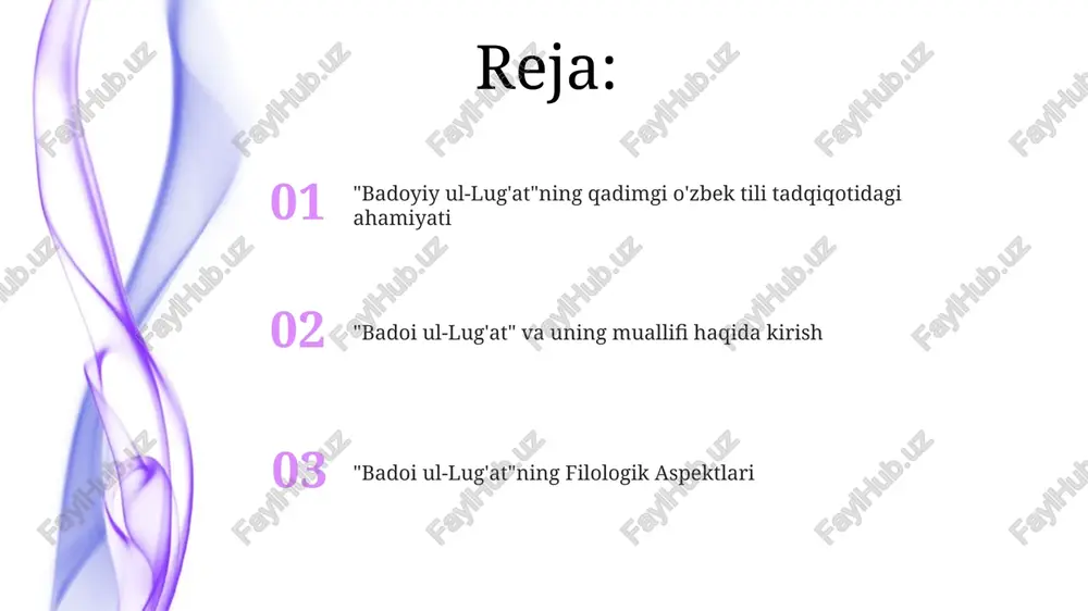 o'rilmagan chuqurlik bag'ishladi, zamonaviy o'zbekiston, tojikiston va afg'onistonni qamrab oluvchi keng geografik hududda asrlar davomida lingvistik tahlillarga ta'sir ko'rsatdi tole imon xiraviyning "badoi ul-lug'at" (taxminan 1520-yillar) asari timuriylar davri markaziy osiyo (samarqand, hirot) intellektual muhitida leksikografiyani sezilarli darajada rivojlantirgan muhim eski o'zbek filologik asari hisoblanadi fors va arab ta'siri tahlil badoi ul-lug'atda fors va arab tillaridan kamida 30% leksik qarz olishni ko'rsatadi; bu qarz so'zlar, asosan, ma'muriyat, din va ilm-fan sohalarida bo'lib, o'zbek leksikasining rivojlanishiga samarqanddan buxorogacha qo'shni turkiy tillarga ta'sir ko'rsatgan. badoi ul-lug'atning 15-asrda yozilgan qadimgi o'zbek tiliga oid asari fors va arab tillarining lug'at va grammatik ta'siriga ega. semantik maydonlar va tasniflash tole imon xiraviyning 15-asrga oid "badoi ul-lug'at" filologik asari qadimgi o'zbek leksikasini batafsil bayon etadi "badoi ul-lug'at" eski o'zbekcha so'zlarni fors va arabcha atamalar bilan izohlash orqali til ta'sirini ko'rsatadi. tahlil qilingan semantik maydonlarga qarindoshlik atamalari (25+), tana a'zolari (12+) va qishloq xo'jaligi asboblari (18+ tur, …