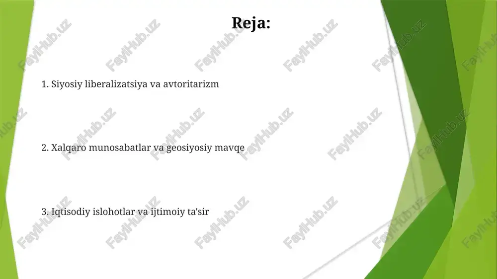 va din erkinligining cheklanishi (davlat tomonidan ruxsat etilgan islomdan tashqari diniy amaliyotlar cheklangan) kuzatildi karimov davridagi avtoritar hukmronlik mirziyoyev davrida ham davom etdi, biroq ozgina islohotlar bilan. karimov davrida 100 mingdan ortiq siyosiy mahbus bo'lgan, inson huquqlari tashkilotlari, jumladan human rights watch, farg'ona vodiysida, qoraqalpog'istonda va boshqa hududlarda keng tarqalgan inson huquqlari buzilishini hujjatlashtirgan mirziyoyev davrida ba'zi liberallashtirish harakatlariga (masalan, ba'zi siyosiy mahbuslarning ozod qilinishi, samarqand va boshqa shaharlarda internetga kirish imkoniyatining yaxshilanishi) qaramay, inson huquqlari bo'yicha jiddiy muammolar saqlanib qolmoqda. freedom house o'zbekistonni doimiy ravishda "erkin emas" deb baholaydi millatlararo munosabatlar va milliy o'zlikni anglash oʻzbekistonning qayta qurish davri (1991-hozir)da, ayniqsa oʻzbeklar (70%+), ruslar (5%), tojiklar, qozoqlar va qoraqalpoqlar (qoraqalpogʻistonda) oʻrtasidagi etnik munosabatlar murakkab boʻldi. sovetdan keyingi hokimiyat uchun kurash keskinliklarni kuchaytirdi va milliy oʻzlikni shakllantirishga taʼsir koʻrsatdi. fargʻona vodiysida katta etnik toʻqnashuvlar yuz berdi. islom karimovning avtoritar hukmronligi (1989-2016) toshkent, samarqand va buxoroda millatlararo noroziliklarni bostirish va siyosiy …
