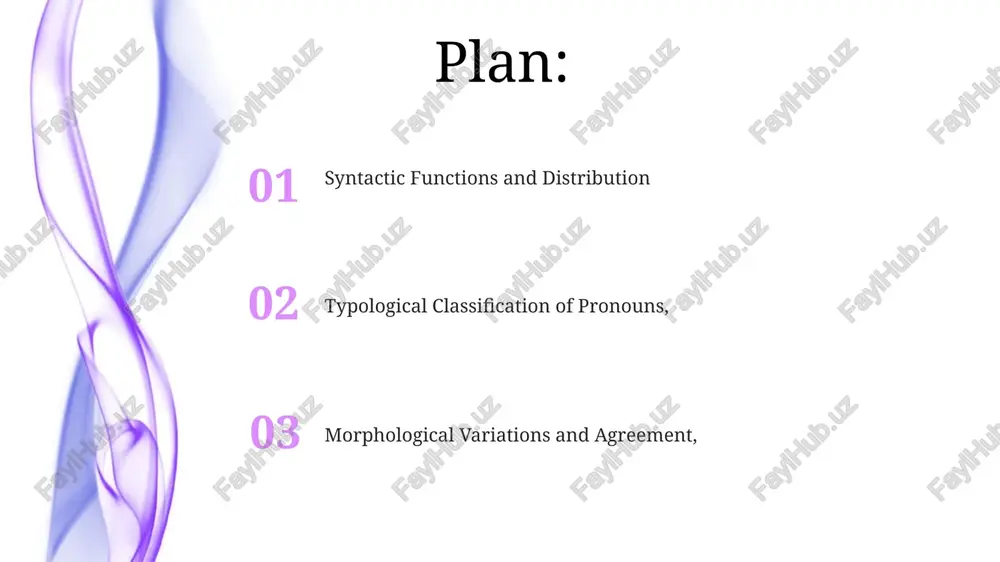 glish distinguishes "he" (nominative) and "him" (accusative), while uzbek "u" functions in both roles typological classification places english within the nominative-accusative system, distinguishing subject and object pronouns explicitly. uzbek, while exhibiting nominative-accusative tendencies, displays ergative properties in specific contexts, impacting pronoun usage. regional variations within uzbek (e.g case marking and pronoun forms uzbek pronoun case marking is overtly expressed through suffixes attached to the stem, unlike english's largely implicit system comparative analysis reveals english relies heavily on word order to indicate grammatical function, minimizing overt case marking in pronouns. uzbek, however, shows rich case morphology reflected in its pronouns (e.g., first-person singular pronouns men (nominative), meni (accusative), mening (genitive)) english employs nominative, accusative, genitive, dative, and possessive pronoun forms (e.g thank you for your attention @taqdimot_robot image1.jpeg image2.jpeg image3.jpeg