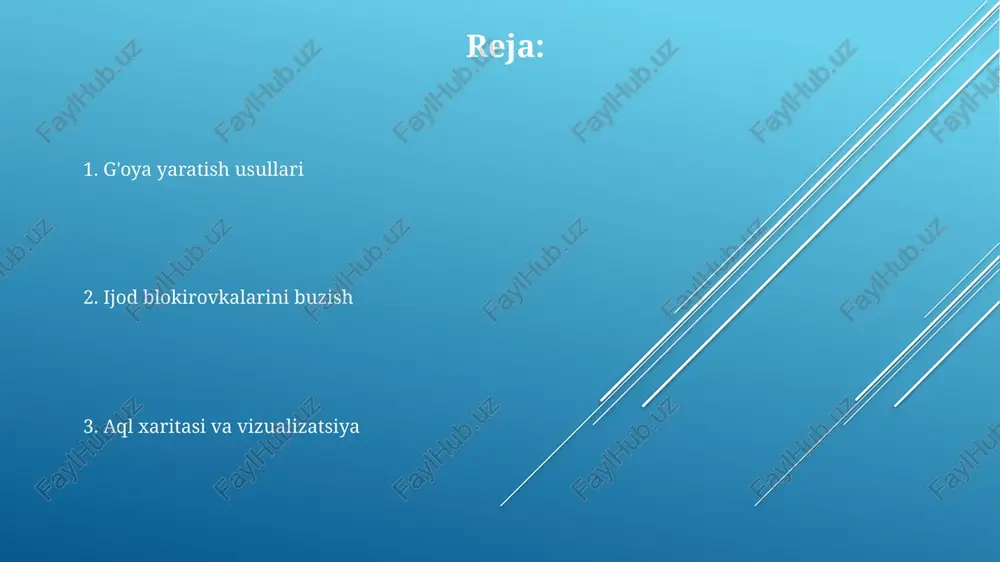 tun dunyo bo'ylab qurilish vaqti va xarajatlariga ta'sir ko'rsatmoqda.) rol oʻynash va improvizatsiya rol o'ynash stsenariylari (masalan, londondagi biznes muzokaralari, afrikaning xayoliy davlatidagi inqiroz menejmenti), moslashuvchanlik, hamdardlik va strategik fikrlash ko'nikmalarini rivojlantirish; murakkab vaziyatlarda muloqotni (og'zaki va og'zaki bo'lmagan signallar) yaxshilash uchun improvizatsion texnikalarni qo'llash; 5 bosqichli tahlil usuli. xarakterga asoslangan improvizatsion o'yinlar (masalan, 1920-yillardagi parij, kelajakdagi kosmik stansiya, o'rta asr fantastik olamiga oid), tasavvur salohiyatini ochish, noyob g'oyalar yaratish va rivoyat qurish ko'nikmalarini rivojlantirish; turli janrlarda (fantastika, tarixiy fantastika, triller) ishonchli qahramonlar yaratish uchun 7 ballli ramkani qo'llaydi. improvizatsiya mashqlari (masalan, "ha, va..." texnikasi, nyu-yorkda 3-2-1 metodi yordamida obraz yaratish), turli sohalarda (reklama, dasturiy ta'minot dizayni, 2023 yilgi marketing kampaniyalari) ijodiy muammolarni hal qilish uchun muhim bo'lgan o'z-o'zidan paydo bo'lish va tez fikrlashni rivojlantirish. aql xaritalash strategiyalari konsept xaritalash (aql xaritalashga o'xshash, lekin chiziqliroq) vizual diagrammadagi aniq sohalarda raqamlangan qadamlarni (1. muammoni aniqlash; 2. yechimlarni miya bo'roni; 3. variantlarni …