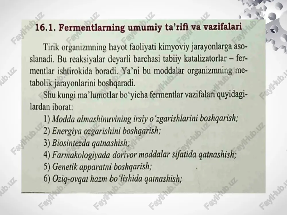 ilan o'zaro ta'siriga asoslangan. natijada, ma'lum bir reaktsiya mahsuloti paydo bo'ladi, ikkinchisining tarkibini aniqlagandan so'ng, kerakli moddaning konsentratsiyasi baholanadi ( glyukoza oksidaza , xolesterin oksidaz usullari), image1.jpeg image3.png image4.png image5.png image6.png image7.png image8.png image9.png image10.png image11.png image12.png image13.png image14.png image15.png image16.png image17.png image18.png image19.png image20.png image21.png image22.png image23.png image24.png image25.png image26.png image27.png image28.png image29.png image30.jpeg image31.png image2.jpeg /docprops/thumbnail.jpeg