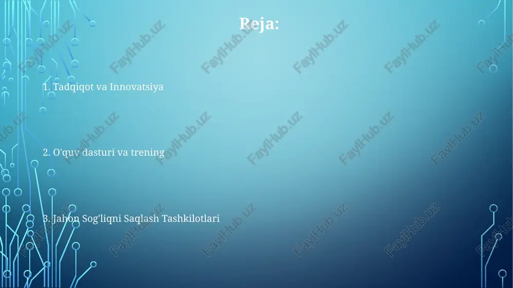 da mcmaster universiteti; niderlandiya tibbiyot maktablari) keng tarqalgan; simulyatsion mashg'ulotlar (masalan, aqsh va yevropadagi ilg'or jarrohlik simulyatorlari) tobora ko'payib bormoqda o'quv rejalari taqqoslashi turli litsenziya imtihonlari va aspirantura yo'llarini ochib beradi. aqshning tibbiyot litsenziyasi imtihoni (usmle) buyuk britaniyaning kasbiy va lingvistik baholash kengashi (plab) imtihonidan farq qiladi qabul va talaba hayoti chet elda tibbiyot oliygohlariga kirish: juda raqobatbardosh; 2023-2024 o'quv yiliga ariza topshirish muddati mamlakatga (masalan, buyuk britaniya, avstraliya, karib havzasi) bog'liq; mcat/usmle ballari, gpa (3 e'tiboringiz uchun rahmat @taqdimot_robot image1.png image2.png image3.png image4.png image5.png