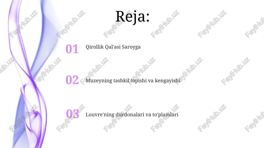 rxlari yashagan. 1793-yilgi fransiya inqilobi louvrni milliy san'at to'plamlarini namoyish etuvchi musée central des artsga aylantirdi; napoleon i muzeyning to'plamlarini va ta'sirini sezilarli darajada kengaytirdi; 19-asr qo'shimchalari napoleon hovlisini va pavilonlarni o'z ichiga olib, bugungi kunda ko'rinadigan ulkan miqyosni yaratdi. muzeyning tug'ilishi 19-20-asrlar luvrning doimiy o'sishiga guvoh bo'ldi; yangi qanotlar qo'shildi (masalan, silli va richelieu qanotlari); to'plamlar va xayriya sovg'alari uning doirasini qadimgi davrlardan 19-asrgacha turli xil tsivilizatsiyalarni qamrab olishga kengaytirdi; millionlab yillik sayyohlar uning parijdagi global madaniy ramz sifatidagi mavqeini mustahkamladi. 1793: fransiyaning inqilobi luvr saroyini — avvalgi qirollik qarorgohini — respublikaning markaziy muzeyiga aylantiradi; 537 ta rasm, jumladan, qirollik to'plamlaridan asarlar saqlanadi; parij, fransiya uning doimiy maskani bo'ladi. napoleon bonapartning kengayishi (1801-1815) luvrdagi asarlarni sezilarli darajada koʻpaytirdi; bosib olingan hududlardan (italiya, misr, niderlandiya) minglab sanʼat asarlari toʻplamni boyitdi; muzeyning xalqaro obroʻsi ancha oshdi. qirollik qal'asi kelib chiqishi xvi asrda fransua i o'rta asr qal’asini uyg'onish davri saroyiga aylantirdi; …