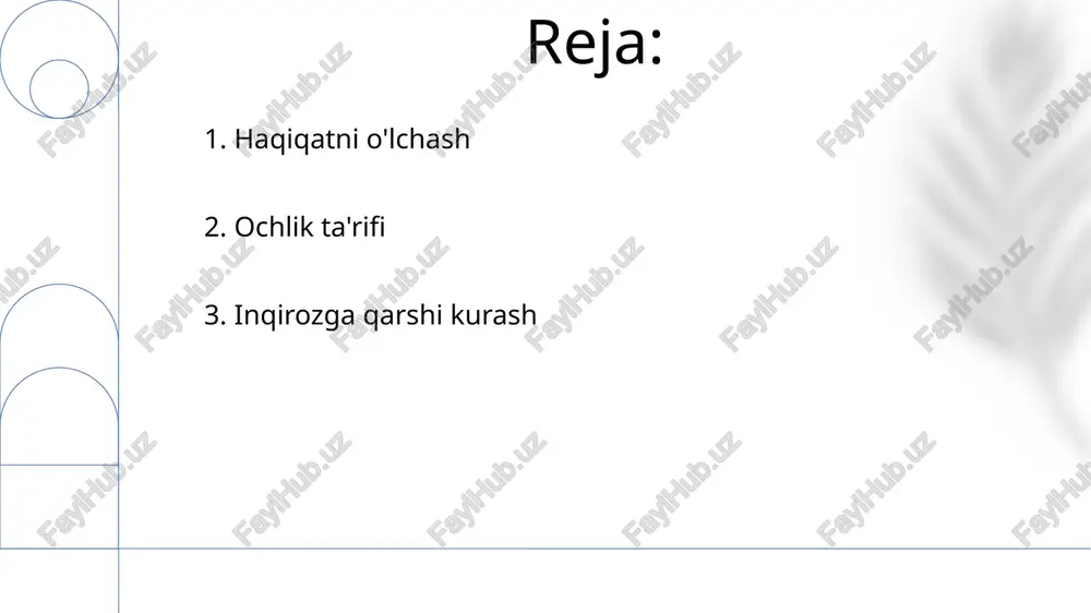 da resurslarni (suv, o'g'it) optimal taqsimlashni ta'minlaydi, oziq-ovqat chiqindilarini 15% ga kamaytiradi va hosildorlikni 20% ga oshiradi. 3. oziq-ovqat xavfsizligi uchun texnologik yangiliklar yaman va suriyadagi kabi mojarolar va koʻchish qishloq xoʻjaligi mahsulotlarini va oziq-ovqat taqsimot tarmoqlarini buzib, keng miqyosli ocharchilikni keltirib chiqaradi jahon ochligi 828 million kishini (fao, 2021) qamrab olgan, asosan sahroi afrikada va janubiy osiyoda tarqalgan, har 9 kishidan 1tasiga ta'sir qiladi. oziq-ovqat ta'minotining yetarli emasligi qashshoqlik aylanishini kuchaytiradi, yiliga 2,9 trillion dollar iqtisodiy o'sishni sekinlashtiradi (jahon bankining hisob-kitoblari) iqlim oʻzgarishi (sharqiy afrikadagi qurgʻoqchilik, janubiy osiyodagi toshqinlar), geosiyosiy beqarorlik (ukraina urushi don taʼminotini buzmoqda) va spekülasyonlar oziq-ovqat narxlarining oʻzgaruvchanligini oshirib, ochlikni sezilarli darajada kuchaytiradi 4. ochlik iqtisodiyoti jahon bo'ylab ochlik 828 million kishini (2021 yilgi ma'lumotlar, fao) ta'sir qilmoqda, sahroi kabil afrikasi (20%), janubiy osiyo (15%) va mojaroli hududlar (suriya, yaman)ni ortiqcha ta'sir qilmoqda yechimlar: diversifikatsiyalangan qishloq xo'jaligi (masalan, amazonkadagi agroo'rmonchilik), yaxshilangan infratuzilma (hindiston qishloqlaridagi hosil yo'qotishlarni …