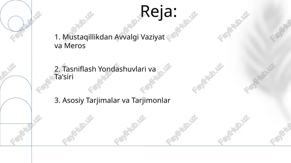 lublari va lingvistik tanlovlar tarjima nizolari: “al-baqara” surasining 255-oyatining 4 xil talqini, madaniy ahamiyati (zamonaviy o'zbek kontekstiga moslashtirish) va o'zbekiston musulmonlar idorasi tomonidan tasdiqlanishi (mamlakatdagi 12 viloyatdagi diniy hokimiyatga ta'siri). o'zbekistonning 1991-yildan keyingi qur'on tarjimalari turli uslublarni (tafsīr va tarjuma) aks ettirib, 10 dan ortiq hududiy lahja (masalan, farg'ona vodiysida, toshkentda) ga ta'sir ko'rsatdi e'tiboringiz uchun rahmat @taqdimot_robot image1.png image2.jpg image3.jpg image4.jpg image5.jpg image6.jpg