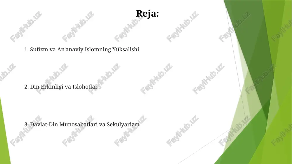 di, bu o'zbekiston yoshlari orasida ma'naviy ustuvorliklarning o'zgarishini aks ettiradi. din erkinligi islohotlari 2020 yildan beri ro'yxatdan o'tgan diniy tashkilotlar soni 25% ga oshdi, bu diniy ko'p qirrali o'sishini aks ettiradi; buxoro va farg'ona kabi shaharlardagi dinlararo muloqot forumlari kabi tashabbuslar bag'rikenglikni faol ravishda targ'ib qilmoqda an'anaviy e'tiqod va urf-odatlar 1991-yildagi mustaqillikdan keyin diniy tuyg'ularning kuchayishi va hukumatning diniy ifodani nazorat qilish harakatlari ruhiy o'zgarishlarga aks etmoqda o'simlik dorilar (masalan, qizilqum cho'lidan olingan o'simliklar) va baxshilar bilan an'anaviy davolanish zamonaviy tibbiyot bilan birga davom etmoqda. lekin hukumatning dunyoviy ta'lim va zamonaviy tibbiyotni targ'ib qilishi bu an'analarga tahdid soladi islomning jamoat hayotdagi roli o'zbekistonning 2023-yilgi konstitutsiyasi diniy erkinlikni kafolatlaydi, bu 90% dan ortiq musulmon aholisining jamoatdagi rolini o'zgartirib, sovet davridagi cheklovlardan voz kechishga olib keladi farg'ona vodiysidagi naqshbandiy tariqatlari kabi sufi birodarliklarining, o'zbekiston musulmonlari idorasi kabi davlat tomonidan qo'llab-quvvatlanadigan islom tashkilotlari bilan birga, ta'sirini kuchayishi ruhiy yangilanishni aks ettiradi yangicha ma'naviyat …