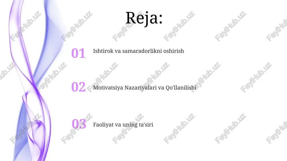 ttiradi motivatsiyani baholash oʻz-oʻzini baholash savolnomalarini (masalan, yutuq motivatsiyasi shkalasi), xulq-atvor kuzatishlarini (maqsadga yoʻnaltirilgan harakatlarning chastotasi va davomiyligi) va fiziologik oʻlchovlarni (masalan, stressning motivatsiyaga taʼsirini koʻrsatuvchi kortizol darajasi) oʻz ichiga oladi maqsad qo'yish nazariyasi maqsadning murakkabligi va yaqinligi faollik darajasi bilan to'g'ridan-to'g'ri bog'liq. katta maqsadlarni (masalan, iyulda kaliforniya bo'ylab 100 mil velosipedda yurish) ko'zlagan shaxslar osonroq maqsadlarga (masalan, kuniga 30 daqiqa yurish) ega bo'lganlarga qaraganda ancha faolroq bo'ladi maqsadga intilishning asosiy omillari ichki (jarayonning o'zidan zavqlanish, masalan, toskanada bir oyda 5 ta manzara rasmini chizishga bo'lgan ishtiyoq) va tashqi (mukofotlar, masalan, nyu-yorkdagi filialda savdo maqsadini bajarganlik uchun 500 dollarlik bonus) motivatsiyalardir maqsad qo'yish nazariyasi aniq, murakkab maqsadlar (masalan, dekabrgacha markaziy parkda 5 kmni 25 daqiqadan kamroq vaqtda yugurish) noaniq istaklarga (masalan, "sog'lom turmush tarzini o'rnatish") qaraganda yuqori natijalarga olib kelishini ta'kidlaydi oqim holati va optimal tajriba oqim holati, optimal tajriba (csikszentmihalyi tadqiqoti), kuchli diqqat, ichki motivatsiya (20–40% samaradorlik oshishi), faoliyatga …