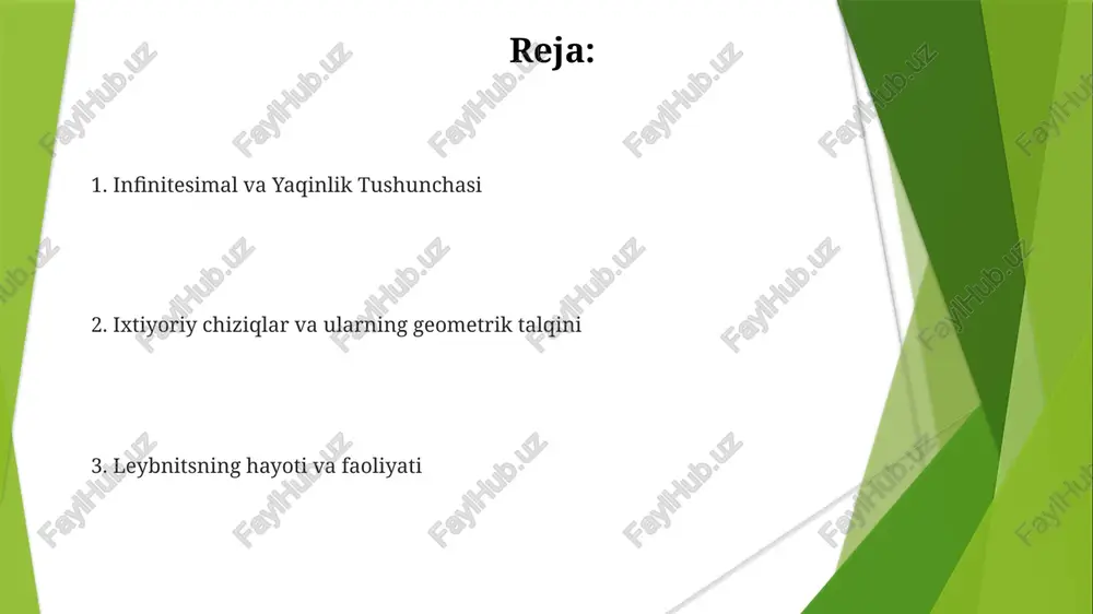 qo'shimcha chiziqlar ishtirok etdi; dekart tekisligidagi (x,y) egri chiziqni ko'rib chiqing. p nuqtasidagi teginma chiziq, cheksiz kichik kattaliklar yordamida aniqlanib, bir zumdagi yo'nalishni ifodalaydi leybnitsning differensial hisobi (1680-yillar) kaliti bo'lgan infinitezimalar har qanday musbat haqiqiy sondan kichik, lekin noldan katta qiymatlarni ifodalaydi; nyutonning fluksiyalari bilan qarama-qarshi ravishda, uning hosilalar va integrallar konsepsiyasida muhim ahamiyatga ega ixtiyoriy qatorlarga kirish optimal chiziqlarning qo'llanilishi optimallashtirish masalalari (masalan, hosilalardan foydalanib maksimum/minimum qiymatlarni topish) va egri chiziq traektoriyalarini o'z ichiga olgan differentsial tenglamalarni yechishda qo'llaniladi ixtiyoriy chiziqlar, geometrik aniqlangan, potentsial yo'llarni (masalan, 2d dekart tekisligidagi (xᵢ,yᵢ) nuqtalardagi egri chiziqlarga teginma chiziqlar) ifodalaydi, bu parabolalar yoki ellipslar kabi egri chiziqlarning muayyan koordinatalardagi differentsial hisob-kitob tahlilini ta'sir qiladi leybnitsning yaqinlik belgisi (limit va infinitsimalarga yaqin tushuncha) nuqta yaqinidagi ixtiyoriy chiziqlar xulqini tushunishda asosiy ahamiyatga ega leybnitsning ta'siri va merosi laybnitsning "monadalar" konsepsiyasi, reallikning fundamental birliklari, metafizika va falsafa`ga ta'sir ko'rsatdi. ikkilicha sonlar (2-asosli sistema) bo'yicha ishi kompyuter …