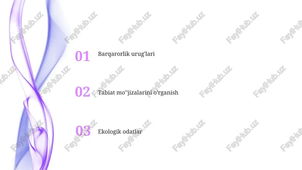 onni aniqlash, qayta ishlash loyihalari (qog'oz, plastik) va oddiy kompostlash (3 idishli tizim) kabi amaliy mashg'ulotlarni o'z ichiga oladi. maktabgacha yoshdagi bolalar ekologik asosiy tushunchalarni o'rganadilar: oziq-ovqat zanjiri (3 bo'g'inli misollar), yashash muhiti (o'rmon, ko'l, 2 mahalliy misol) va ifloslanishning ta'siri (havo, suv) o'simlik va hayvonlarni muhofaza qilish bolalar hikoya va rol oʻynash orqali 6 ta tabiatni muhofaza qilish usulini (masalan, qayta ishlash, suvni tejash, daraxt ekish, tabiiy yashash joylarini himoya qilish) namoyish etadilar. 4 ta turli ekosistemani tasvirlaydigan tabiiy materiallar (barglar, novdalar, urugʻlar) dan foydalanib rasmlar yaratishadi amaliy tajriba 8 bolali bog'cha yoshi bolalar 10 km radiusdagi fermaga 3 marta ekskursiyaga borib, hayvonlarga g'amxo'rlikni o'rganishdi shahar bog'ida ochiq havoda o'quv xonasi 15 maktabgacha yoshdagi bola uchun 4 ta o'quv stansiyasidan (kompost, qurt fermasi, bog'dorchilik, qayta ishlash) foydalanadi atrof-muhitga hurmatni tarbiyalash tabiatga hurmatni va ekosistemalarga ehtiyotkorlikni o'rgatish uchun yoshga mos kitoblar (masalan, "lorax", "miss rumphius"), videolar (masalan, amazon o'rmonidan hayvonlar …