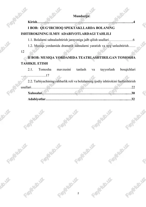 usiqiy sahna faoliyati orqali bolalarda ijodiy ifoda, harakat va nutq rivoji, shuningdek, musiqaga bo‘lgan qiziqishlarni shakllantirishning samarali usullari o‘rganiladi. tadqiqot natijalari amaliy mashg‘ulotlarda qo‘llanilishi mumkin bo‘lgan tavsiyalarni ishlab chiqishga xizmat qiladi. maktabgacha ta’lim muassasalarida bolalarning ijodiy qobiliyatini rivojlantirish, ularni estetik did va san’atga bo‘lgan qiziqishini shakllantirish bugungi pedagogik jarayonning dolzarb vazifalaridan biridir. ayniqsa, musiqa yordamida teatrlashtirilgan tomosha bolalarda nafaqat musiqiy eshitish qobiliyatini, balki nutq, harakat va ijtimoiy ko‘nikmalarni ham rivojlantiradi. shu bilan birga, teatr va musiqa elementlarini uyg‘unlashtirish orqali bolalar ijodiy fikrlash, diqqatni jamlash va sahna madaniyati bilan tanishish imkoniyatiga ega bo‘ladi. musiqa yordamida teatrlashtirilgan tomoshalar bolalarning hissiy dunyosini boyitish, ularni guruhda ishlashga o‘rgatish, ijodiy ifoda qobiliyatini shakllantirishda samarali vosita sifatida xizmat qiladi. zamonaviy pedagogik yondashuvlar va innovatsion metodlar pedagogning rahbarligida bolalarning faol ishtirokini ta’minlaydi, ularning estetik didini rivojlantiradi va ijtimoiylashuv jarayonini qo‘llab-quvvatlaydi. shu bois, maktabgacha yoshdagi bolalar bilan musiqa orqali teatrlashtirilgan tomoshalarni tashkil etish metodikasi pedagogik amaliyotda dolzarb masala …