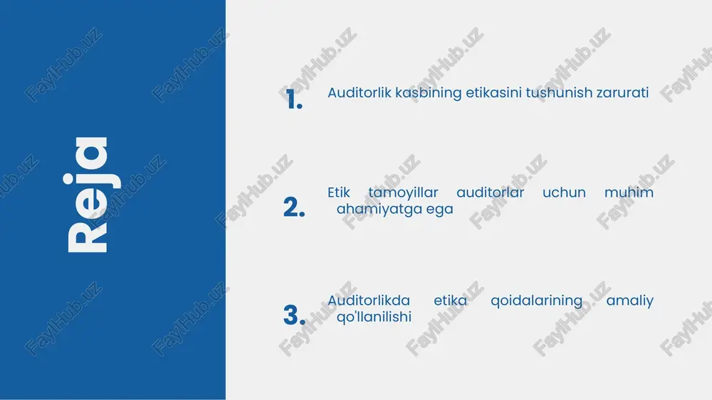 olatli bo'lishni ta'minlaydi. auditorlik jarayonida etika muhim rol o'ynaydi. auditorlar, axloqiy me'yorlarga rioya qilish orqali, ishonchli va sifatli natijalar taqdim etadilar. ular mijozlar va jamiyat oldida o'z mas'uliyatlarini to'g'ri bajarishlari kerak. etika auditorlik natijalariga ijobiy ta'sir ko'rsatadi. halol auditorlar, o'z ishlarida ishonchli bo'lib, auditorlik hisobotlariga yuqori baho berilishiga yordam beradi. bu, auditorlarning ishonchliligini oshiradi. auditorlik etikasining huquqiy jihatlari auditorlik etikasini tartibga soluvchi qonunlar, masalan, o'zbekiston respublikasi auditorlik faoliyatini tartibga solish to'g'risida qonun, auditorlarning professional etikasi va mas'uliyatini belgilaydi. bu qonunlar auditorlarning ish faoliyatida axloqiy me'yorlarga amal qilishini ta'minlaydi. auditorlik etikasining huquqiy mas'uliyati auditorlarning hisobotlarida to'g'rilikni ta'minlash, shuningdek, mijozlar va jamiyat oldida ishonchlilikni saqlashdir. har qanday qonunbuzilish auditorning obro'siga va professional faoliyatiga salbiy ta'sir ko'rsatishi mumkin. auditorlik etikasining huquqiy muammolari, auditorlar o'rtasida adolatsizlik va korrupsiya, shuningdek, qonunlarga rioya etmaslik holatlari bilan bog'liq. bu muammolar auditorlik tizimining ishonchliligiga tahdid soladi va ularni hal qilish zarur. photo by georgi kalaydzhiev on unsplash 1 …