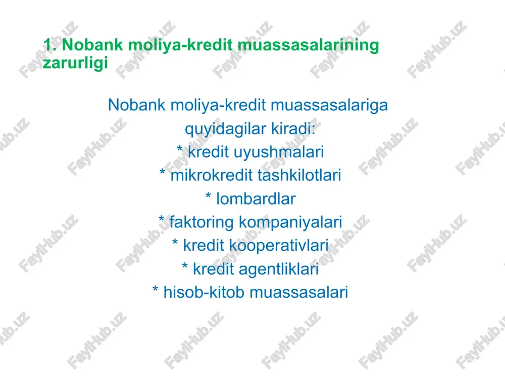 moliya tashkilotlarining agenti vazifalarini amalga oshirishga; o'zi amalga oshirayotgan faoliyat bilan bog'liq maslahat va axborot xizmatlarini ko'rsatishga; tadbirkorlik sub'ektlariga mikrokredit summasidan oshadigan miqdorda kreditlar, lizing, kafolatlar berishga, faktoring xizmatlari va islomiy moliyalashtirishga oid xizmatlar ko'rsatishga haqli. islomiy moliyalashtirishga oid xizmatlar deganda islomiy moliyalashtirishni amalga oshirish standartlarini belgilovchi xalqaro tashkilotlarning qoidalariga muvofiq o'zbekiston respublikasi markaziy banki tomonidan ishlab chiqilgan tartibda ko'rsatiladigan moliyaviy xizmatlar tushuniladi. lombardlar: shaxsiy iste'molga mo'ljallangan ko'char mol-mulkning (ashyoning) zakalat tarzidagi garovi asosida jismoniy shaxslarga qisqa muddatli (bir yilgacha) mikroqarzlar berishga; jismoniy shaxslardan shaxsiy iste'molga mo'ljallangan ko'char mol-mulkni (ashyoni) vaqtinchalik saqlash uchun qabul qilishga haqli. ipotekani qayta moliyalashtirish tashkilotlari: 1) quyidagilar orqali ipoteka kreditlarini qayta moliyalashtirishni amalga oshirishga: a) banklarga ular tomonidan berilgan yoki beriladigan ipoteka kreditlariga moliyaviy mablag'lar taqdim etishga; b) banklar tomonidan berilgan ipoteka kreditlari bo'yicha talab qilish huquqini olishga; v) pul mablag'larini banklar tomonidan chiqarilgan ipoteka qimmatli qog'ozlariga joylashtirishga; 2) ipoteka kreditlarini qayta moliyalashtirish bilan bog'liq …