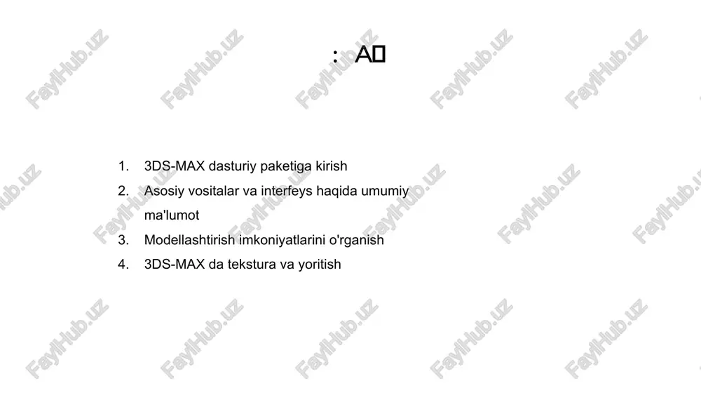 3 o'zining qulay interfeysi bilan 3ds-max talabalarga o'z modellarini osongina boshqarish va sozlash imkonini beradi. ular dizaynlarini yaxshilash uchun turli shakllar, teksturalar va effektlar bilan tajriba o'tkazishlari mumkin. 3ds-max ning modellashtirish imkoniyatlarini o'rganish orqali talabalar 3d modellashtirish va dizayn bo'yicha muhim ko'nikmalarni rivojlantirishlari mumkin. ushbu amaliy tajriba ularni kelajakdagi sohadagi professional loyihalarga tayyorlaydi. 3ds-max da tekstura va yoritish venus is the second planet from the sun mercury is the closest planet to the sun jupiter is the biggest planet of them all 1 2 3 animatsiya xususiyatlari va texnikasi amaliy darslarda 3ds-max dasturining kuchini bilib oling. loyihalaringizni yaxshilash uchun animatsiya xususiyatlari va usullarini o'rganing. ajoyib vizual effektlarni yarating va dizaynlaringizni 3ds-max imkoniyatlari bilan jonlantiring. animatsiyaning cheksiz imkoniyatlarini o'rganing. 3ds-max dasturiy ta'minot to'plami yordamida ilg'or texnikalarni o'zlashtiring va ijodkorligingizni oching. animatsiya va dizayndagi mahoratingizni oshiring. kengaytirilgan funksionallik uchun plaginlardan foydalanish amaliy mashg'ulotlarda talabalar 3ds-max dasturiy paketining keng imkoniyatlarini o'rganishlari mumkin. ushbu …
