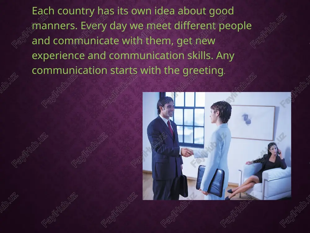 e, if you appear in the office of german businessman without a jacket, it would be an unforgivable breach of etiquette on your part. b german conservative clothing - a classic suit calm colors. women encouraged moderate makeup application, the use of jewelry, modest, strong hair. german italians are very sensitive to color. the clothes should not use more than three colors (not counting semitones). allowed various hairstyles. french are great connoisseurs of clothes and makeup. in dealing with them you can stick to the classic style. assess if a woman light up very well suit scarf or a brooch, and a man tie clip. france italy spain the clothes spaniards love the combination of black and white or black and red with gold trim. women's hair is best to remove a tight bun. at a meeting with chinese partners dress modestly. prefer dark tones. suit and tie are required …