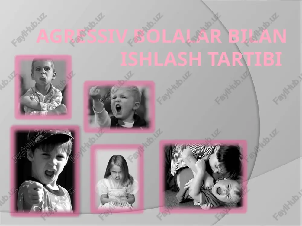 tajribalarini tushunmang; ular o'zlarining his-tuyg'ulari va tajribalarini tushuna olmaydilar, ularni nomlash qiyin; haddan tashqari shubhali, har doim har qanday odam, tengdosh yoki kattalardan jismoniy va axloqiy yovuzlik, zarba, haqorat kutiladi; ular o'zlarini rad etilgan, dushman dunyoda yolg'iz his qilishadi; egosentrik; ular o'z-o'zini hurmat qilishning haddan tashqari darajasiga ega (yoki "men eng yaxshiman "yoki" men eng yomonman"), ularning xatti-harakatlarini etarli darajada baholamaydilar; ular o'zlarining barcha xatolari va muammolarida boshqalarni ayblashadi va o'zlarining tajovuzkor harakatlari qonuniy, majburiy yoki himoya deb hisoblanadi. 2. xulq-atvor bolalarda namoyon bo'ladi: o'z ustidan nazoratni osongina yo'qotish; ular jismoniy tajovuzni (jirkanch) va og'zaki (tahdidlar, qo'pollik, tanbeh)namoyish etadilar.; g'azab chaqnashlarini namoyish eting (qichqiriq, qichqiriq, oyoq osti qilish, erga minish, eshiklarni urish, uloqtirish va narsalarni sindirish); g'azablangan, jahldor, g'azablangan, o'jar, hasadgo'y, ta'sirchan, shubhali, qasoskor; ular ma'lum bir hokimiyatga (o'qituvchi, talaba-rahbar)qarshi qaratilgan "muxolifat" xulq-atvori bilan ajralib turadi.; ular ataylab ziddiyatli vaziyatlarni yaratadilar, janjallarni keltirib chiqaradilar. 3. jismoniy bolalar namoyon bo'ladi: bosh …