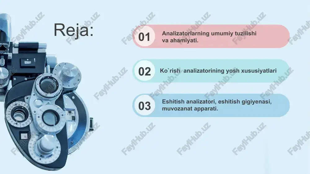 ining ko`z kosachasida joylashgan bo`lib, ko`z soqqasi va uni o`rab turgan apparatdan ya'ni ko`z soqqasini harakatga keltiruvchi muskullar, qovoq kipriklar, ko`z yoshi bezlari, qon tomirlari kabilardan iborat. ko`z soqqasi sharga o`xshash bo`lib, oldingi va orqa qutblarga bo`linadi. ko`z soqqasi tashqi va ichki qismlardan iborat. tashqi qismi uch qavatdan ya'ni tashqi - oqsil parda (sklera), o`rta-tomirli parda va ichki - to`r pardadan iborat. ichki qismiga ko`z ichi suyuqligi, gavhar va shishasimon tana kiradi. ko`z soqqasi hajmi chaqoloqlarda 16 mm, kattalardla esa 24 chamasida bo`ladi. ko`z soqqasining o`sishi va rivojlanishi 5 yoshgacha tez ya'ni intensiv kechadi. 9-12 yoshda sustlasha boshlaydi. sklera yoki oqsil pardaning qalinligi 1 mm chamasida bo`lib rangi oq bir qismi qovoqlar ostidan ko`rinib turadi. skleraning orqa qismida teshikcha bo`lib undan nerv o`tadi. skleraning 1/5 qismi shox pardaga 4/5 qismi orqa oqsil pardaga to`g`ri keladi. shox pardada qon tomirlar bo`lmaydi. tashqi pardaning ichki qismida tomirli parda bor. bu pardada qon …