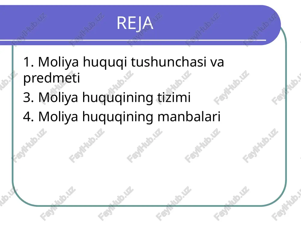 ga oshirish sohasidagi munosabatlar moliyaviy faoliyatning funksiyasiga qarab moliya huquqining predmeti quyidagi ijtimoiy munosabatlar tashkil etadi moliyaviy faoliyatning institutlarga xosligiga qarab moliya huquqining predmeti quyidagi ijtimoiy munosabatlar tashkil etadi ijtimoiy munosabatlar byudjet sohasidagi munosabatlar byudjetdan tashqari jamg‘armalar jarayonidagi munosabatlar davlat va mahalliy daromadlarni shakllan tirishdagi munosabatlar davlat va mahalliy xarajatlarni amalga oshirish bo‘yicha munosabatlar soliq sohasidagi munosabatlar sug‘urta sohasidagi munosabatlar moliya huquqi tushunchasi moliya huquqi - bu davlat va mahalliy hokimiyat organlarining o‘z oldiga qo‘ygan vazifalarini amalga oshirishlari uchun zarur bo‘lgan pul jamg‘armalarining (moliya mablag‘larining) tashkil topishi, taqsimlanishi va foydalanilishi jarayonida yuzaga keladigan ijtimoiy munosabatlarni tartibga soluvchi normalar yig‘indisidan iboratdir moliyaviy huquqiy munosabatlarining paydo bo‘lishi, o‘zgarishi va bekor bo‘lish asoslari yuridik faktlar harakatlar hodisalar qonuniy noqonuniy tabiiy ofat yoki favqulodda holat (masalan, shaxsning tug‘ilishi yoki o‘limi) xarbiy xizmatni tamomlab kelganidan so‘ng a. ikromov yakka tartibdagi tadbirkor sifatida davlat ro‘yxatidan o‘tib tadbirkorlik faoliyati bilan shug‘ullana boshladi. tadbirkorlik faoliyatidan olingan mablag‘lari evaziga …