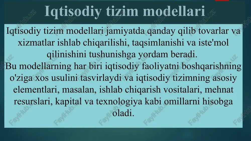 taraqqiyot darajasidagi ishlab chiqaruvchi kuchlar va ishlab chiqarish munosabatlari muayyan turining birligi va o'zaro ta'siri ishlab chiqarish usulini tashkil etadi. ishlab chiqarish usuli bilan jamiyat ustqurmasi ijtimoiy-iqtisodiy formatsiyani tashkil etadi. ishlab chiqarish munosabatlari tashkiliy-iqtisodiy munosabatlar mehnat taqsimoti ixtisoslashuv kooperatsiyalash ishlab chiqarish to'planuvi ishlab chiqarishning uyg'unlashtirilishi ijtimoiy-iqtisodiy munosabatlar ishlab chiqarish taqsimot ayirboshlash iste'mol mulkchilik ishlab chiqarish munosabatlari tarkibi ijtimoiy-iqtisodiy formatsiya ishlab chiqarish usuli ustqurma ishlab chiqarish munosabatlari ishlab chiqarish vositalari - mulkchilik - ishlab chiqarish - taqsimot - ayirboshlash - iste'mol munosabatlari va boshqalar siyosiy, huquqiy, mafkuraviy, milliy, oilaviy va boshqa ijtimoiy munosabatlar ishlab chiqaruvchi kuchlar ishchi kuchi ijtimoiy-iqtisodiy formatsiyaning tarkibiy tuzilishi madaniylashish (sivilizatsiya) darajasi jihatdan yondashuv jamiyat taraqqiyotini sivilizatsiyalarning almashuvi nazariyasi tarafdorlari quyidagi 7 ta bosqichdan iborat sivilizatsiyani ajratib ko'rsatadilar: davomiylik muddati 30-35 asrni o'z ichiga olgan neolit davri; neolit davri; davomiylik muddati 20-23 asrni o'z ichiga olgan sharqiy quldorlik davri (bronza asri); davomiylik muddati 12-13 asrni o'z ichiga olgan …
