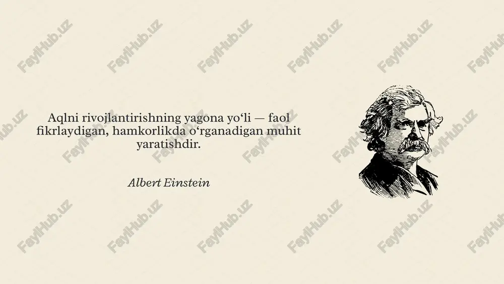 hi guruhlar pedagogik innovatsiyalarni joriy etadi, o‘quvchilarning o‘qish motivatsiyasini oshiradi hamda dars sifatini doimiy takomillashtirib boradi. xorijiy tajriba “lesson study” modeli – o‘qituvchilarning kasbiy o‘sishini ta’minlash qiyosiy tahlil etilganligi maktabda ishchi guruhlar faoliyatini samarali tashkil etish ta’lim sifatini boshqarishda tizimli yondashuvni shakllantiradi. bunday guruhlar orqali o‘qituvchilar o‘rtasida tajriba almashish, innovatsion g‘oyalarni joriy etish va o‘quvchi manfaatiga yo‘naltirilgan qarorlar qabul qilish jarayoni takomillashadi. natijada ta’lim muassasasida hamkorlik, mas’uliyat va natijadorlikka asoslangan boshqaruv madaniyati qaror topadi. xulosa taklif 3. madaniy didni oshirish 4. zamonaviy ko'nikmalarni rivojlantirish 1. axloqiy tarbiyani kuchaytirish 2. vatanparvarlikni targ'ib qilish chora-tadbir rejasi ta’lim tizimida eng muhim narsa — bu fidokor o‘qituvchi va jamoaviy mas’uliyatdir. o’zbekiston respublikasi prezidenti, 2023-yil sentabr, yangi o‘zbekiston maktablari ochilish marosimida e’tiboringiz uchun rahmat! image1.png image2.png image3.svg image4.png image5.svg image6.jpeg image7.jpeg image8.png image9.png image10.png image11.png image12.svg image13.png image14.svg image15.png image16.png image17.svg image18.png image19.png image20.svg image21.png image22.png image23.png image24.png image25.svg image26.png sheet0 № o'zbekistondagi holat chet …