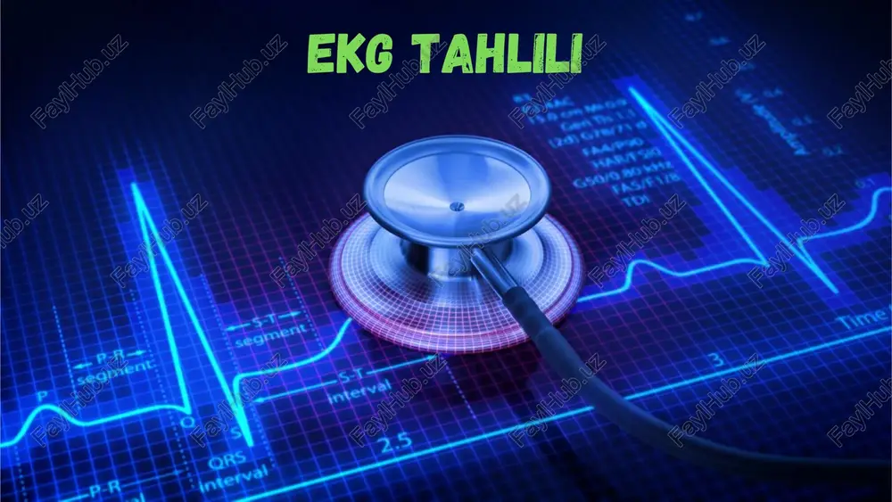 ga xulosa yasash ekg tahlil qilish tartibi: yurak ritmi tahlili 1. yurak ritmi muntazamligini baholash 2. qoʻzgʻalish manbayini aniqlash 3. yurak qisqarishlari sonini sanash muntazam ritm (toʻgʻri, regulyar) nomuntazam ritm (notoʻgʻri, noregulyar) yurak ritmi muntazamligini baholash nomuntazam ritm sinusli ritm sinussiz ritm qoʻzgʻalish manbayini aniqlash bunda yurak qaysi sohadan chiqayotgan impuls hisobiga qisqarayotgani aniqlanadi. • ritm sinusli boʻlishi uchun p tishcha musbat boʻlishi va qorincha kompleksidan oldin kelishi kerak sinussiz ritm 1. yozish tezligi 2. kontrol millivolt 3. ekg tarmoqlari 1. yurak ritmi muntazamligini baholash 2. qoʻzgʻalish manbayini aniqlash 3. yurak qisqarishlari sonini sanash tahlil qilamiz e'tiboringiz uchun rahmat! @dofamin_jamoasi@dofamin_jamoasi @dofamin_jamoasi ijtimoiy tarmoqdagi sahifalarimizga obuna boʻling online ekg darslari 5-dars ekg tahlili • elektrokardiografiya - yurakdagi elektr harakatini qog‘ozga tushirish jarayoni hisoblanadi • sinoatrial tugun hosil qilgan impulslar, ya'ni harakat potensiallari barcha hujayralarga tarqaladi va ularni qo‘zg‘atadi. mana shu jarayonni ekg qayd qilib, qog‘ozga tushirib beradi. elektrokardiografiya • bo‘lmachalar qo‘zg‘alishi …