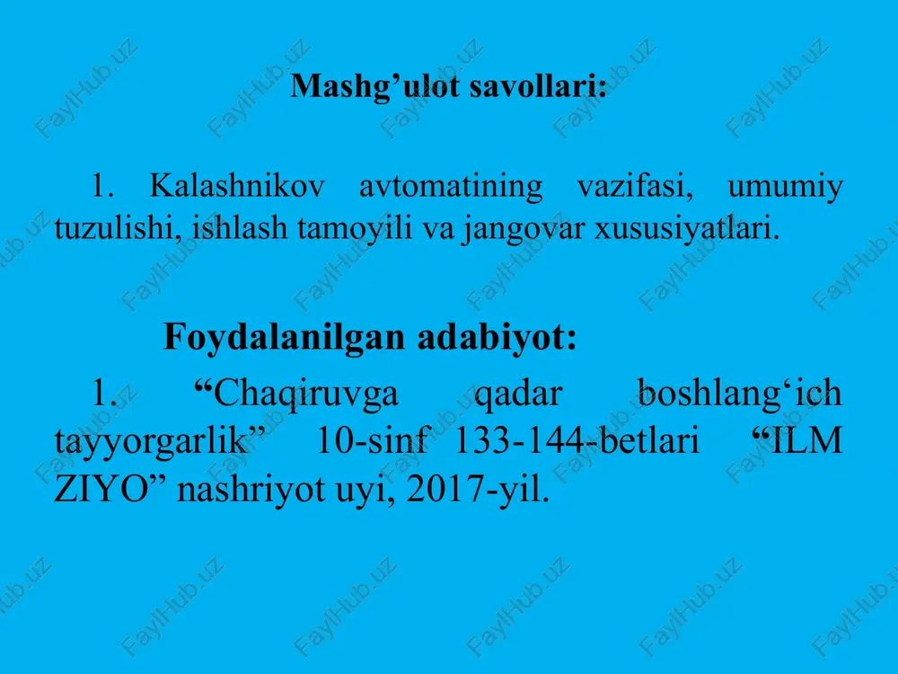 o‘qning o‘ldirish ta’sirini saqlab qolish masofasi, m 1500 1350 o‘qning boshlang‘ich tezligi, m/s 715 900 image1.jpeg /docprops/thumbnail.jpeg