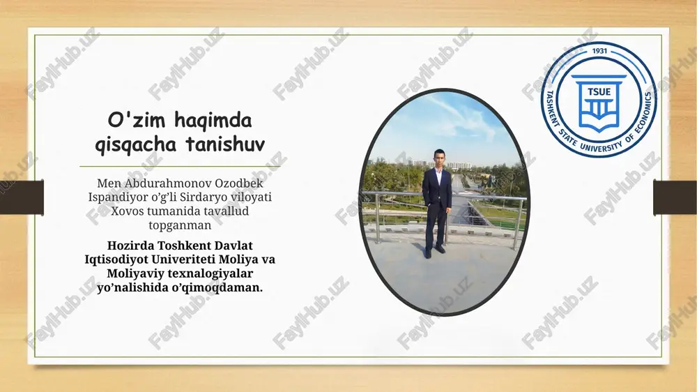 dadam ismlari ispandiyor, onam ismlari dilnoza, ukam oybek va men. oilamizda bir-birimizni hurmat qilish, mehr bilan muomala qilish, bir-birimizga yordam berish eng muhim qadriyat hisoblanadi. bizda shukr qilish, halollik va mehnatsevarlik asosiy tarbiya mezonlaridir. allohga shukr, men uchun hayotda zarur bo‘lgan narsalar yetarli — eng muhimi, tinchlik, sog‘lik va mehrga boy oila bor. shularning o‘zi insonni baxtli qiladi, deb o‘ylayman. hayotim o‘zimga yoqadi, men undan roziman, chunki har bir kunimda yangi saboq, yangi imkoniyat bor.. mening fikrimcha, moddiy boylik inson falsafasining shakllanishiga ta’sir qiladi, ammo bu yetarli emas. aslida insonning dunyoqarashi, qadriyati va hayotga bo‘lgan munosabati tarbiya, bilim va tajriba orqali shakllanadi. xulosa qilib aytganda, men o‘zimning oilam, mahallam va hayotimdan faxrlanaman. oila — mening tayanchim, hayotim esa minnatdorchilik bilan yashash uchun eng katta imkoniyatdir. 🌿 oilamizda turli tadbirlar o‘tkaziladi: bayramlar, tug‘ilgan kunlar, ramazon va qurbon hayitlari. bu marosimlar bizning an’anamizga aylangan. ayniqsa, oila davrasida o‘tkaziladigan bayramlar menga juda yoqadi …