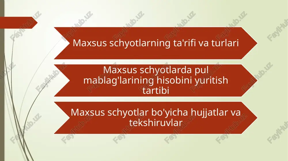 o'zining maqsadlariga qarab saqlaydigan va qabul qilgan mablag'larni jamg'armalar uchun ajratadigan hisob raqamlaridir. odatda, jamg'armalar kelajakda o'zgaruvchan yoki avvaldan belgilangan maqsadlar uchun ishlatiladi (masalan, pensiya jamg'armalari, bolalar ta'limi uchun jamg'arma). o'zgaruvchan jamg'arma: mablag'lar maqsadga qarab va talabga binoan sarflanadi. doimiy jamg'arma: ma'lum muddatga va maqsadga ajratilgan mablag'lar. soliq to'lovlari schyotlari — bu yuridik va jismoniy shaxslarning davlatga to'laydigan soliqlarini, aksizlarni va boshqa majburiy to'lovlarni amalga oshirish uchun ochiladigan hisob raqamlaridir. soliq to'lovlari, odatda, davlat tomonidan nazorat qilinadi, va banklar orqali amalga oshiriladi. soliq to'lovlari schyoti: bu schyotga davlatning soliq tizimi bo'yicha ajratilgan mablag'lar kiritiladi va o'sha mablag'lar soliqlarni to'lashda ishlatiladi. aksiz solig'i schyoti: aksiz solig'i bo'yicha to'lovlarni amalga oshirish uchun ajratilgan schyot. maxsus schyotlarni ochish uchun mijoz bankka murojaat qiladi va bank tomonidan belgilangan tartibda zarur hujjatlarni taqdim etadi. schyot ochishda bank va mijoz o'rtasida maxsus shartnoma tuziladi, unda mablag'larning maqsadi, foydalanish shartlari va hisob raqamining o'ziga xosligi ko'rsatiladi. hujjatlar …