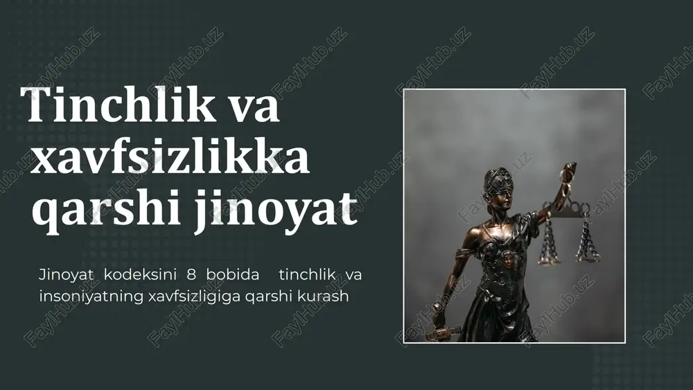 lik qilish chet el fuqarosi yoki fuqaroligi bo‘lmagan shaxsning davlat siri hisoblangan ma’lumotlarni chet el davlati, chet el tashkiloti yoki ularning agenturasiga yetkazishi, xuddi shuningdek yetkazish maqsadida qo‘lga kiritishi, yig‘ishi yoki saqlashi, shuningdek chet el razvedkasining topshirig‘i bo‘yicha o‘zbekiston respublikasiga zarar yetkazishda foydalanish uchun boshqa ma’lumotlarni yetkazishi yoki yig‘ishi 10-20 yil image1.jpeg image2.png image3.svg image4.jpeg image5.jpeg image6.jpeg image7.jpeg image8.jpeg image9.jpeg image10.jpeg image11.png image12.svg image13.png image14.svg image15.jpeg image16.jpeg /docprops/thumbnail.jpeg