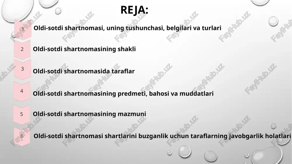 oldi-sotdi bitimlari qonuniyligining ustidan nazorat qilish zarurati. naqd pul baravariga tuziladigan va tuzilish vaqtining o’zidayoq ijro etiladigan oldi-sotdi shartnomasi, umumiy qoida bo’yicha summasidan qat’i nazar, og’zaki shaklda tuzilishi mumkin. agarda oldi-sotdi shartnomasini amalga oshirishda haq to’lash va sotilgan tovarni topshirish bir vaqtning o’zida, sotuvchi va xaridor tomonidan muqobil ijro etilmasa, masalan, tovar haqini oldindan to’lash, nasiyaga tovar sotish, tovar haqini bo’lib-bo’lib to’lash (fkning 420-422-moddalari) hollarida shartnoma yozma ravishda tuzilishi maqsadga muvofiq bo'ladi. 3. oldi-sotdi shartnomasida taraflar oldi-sotdi shartnomasida taraflar sotuvchi va xaridor hisoblanadi. bunda taraflar sifatida fuqarolar va yuridik shaxslar qatnashishi mumkin. ayni vaqtda muayyan hollarda shartnomada taraf sifatida davlat ham ishtirok etishi mumkin. shartnomada taraf sifatida fuqaro qatnashganda u muomala layoqatiga ega bo’lishi shart. binobarin, voyaga etgan, ya’ni 18 yoshga to’lgan va qonunda belgilangan tartibda muomala layoqati cheklanmagan har qanday shaxs shartnomada taraf sifatida ishtirok eta oladi. har xil tashkiliy tuzilmalar oldi-sotdi shartnomasida taraf bo’lishlari uchun quyidagi ikki talabga …