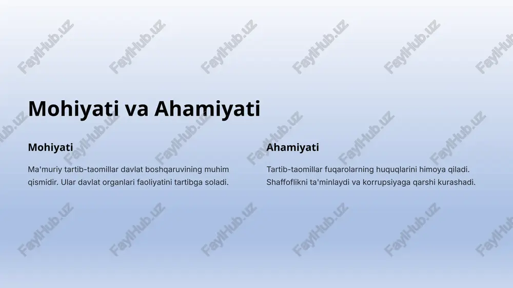 illar davlat boshqaruvining muhim qismidir. ularni takomillashtirish davlatning samaradorligini oshiradi. shaffoflikni ta'minlash va korrupsiyaga qarshi kurashish muhim. 10 image1.png image2.png image3.png image4.png image5.png image6.png image7.png image8.png image9.png image10.png image11.png image12.png image13.png image14.png image15.png image16.png image17.png image18.png image19.png image20.png image21.png