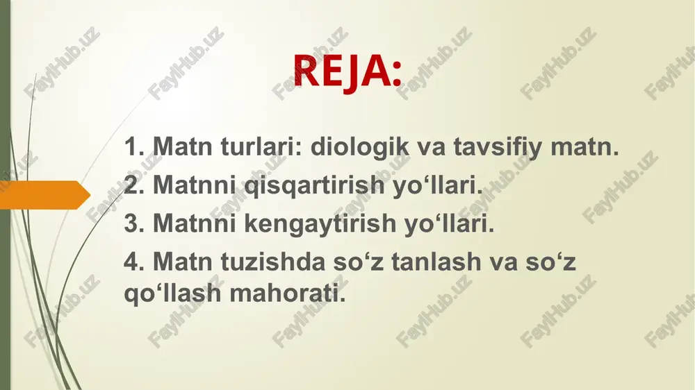 jratil gan gap bo‘laklari, atov gaplar, qo‘shma gap ko‘ rinishlaridan ham keng foydalaniladi. tavsifiy matn ilmiy, publitsistik, rasmiy-idoraviy, shuningdek, badiiy uslubga xosdir. — siz... qochqoqsiz, — dedi. — siz... — men? — siz quvloqsiz. — ajab qilaman, — dedi kumush va shapalog‘i bilan eri ning yuziga sekingina urib qo‘ydi. — bu yoqqa ham... — u yoqqa zaynab ursin. — zaynabning... urishga haqqi yo‘q. kumushning ko‘zida haligacha ko‘rulmagan bir shodlik o‘ynadi: — to‘g‘ri aytasizmi? — to‘g‘ri aytaman! — mana bo‘lmasa, — dedi kumush. otabekning ikkinchi yuzini ham silagandek qilib qo‘ydi. ta’birimiz qo‘pol tushmasa bu go‘zal qiz och ra’no guli ning tusida yoki oq sariq tusda yaratilg‘an edi. a’zoda o‘skan tuklarga ham haligi tusning ta’siri bo‘ladir. ra’noning sochi gungurt-qora, ya’ni quyoshsiz joylarda qora ko‘rinsa ham qu yoshda bir oz sarg‘ish bo‘lib ko‘rinar edi. shunga o‘xshash ra’noning ko‘zida ham buning asari ko‘ruladir: mudavvarga moyilroq jodu ko‘zi kishiga qattiq qaraganda qoraliqdan boshqacha yana bir …