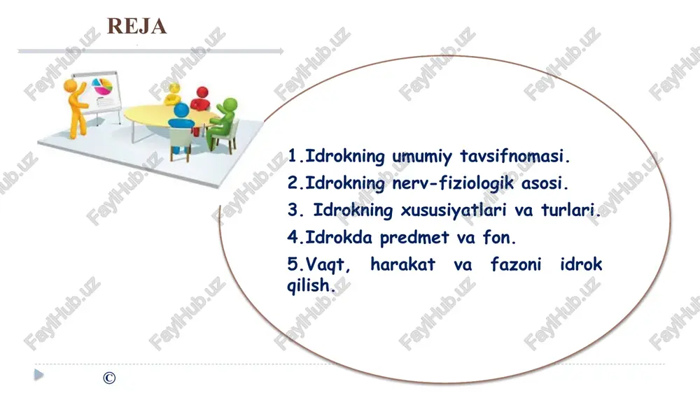turmush tajribasida juda ko’p narsa va hodisalarni takror-takror idrok qilgani tufayli odamning idroki anglanilgan xarakatlarga egadir. shuning uchun yetarli turmush tajribasiga ega bo’lgan odam (ya'ni katta yoshli odamlar) idrok qilayotgan narsasi nima ekanligini anglashga yordam beradi. hech qanday turmush tajribasiga ega bo’lmagan odam, (ya'ni chaqaloq, bolalar) idrok qilayotgan narsasi nima ekanini hali mutlaqo bilmaydi. idrok jarayoni shunchaki oddiy aks ettirishdan iborat emas. idrok jarayonida odamning diqqati, xotirasi, tafakkuri, xayoli, hissiyoti va sezgisi ishtirok etadi. chunonchi, odam diqqatini qaratmasdan (yo’naltirmasdan) birorta narsani ham mutlaqo idrok eta olmaydi. diqqat, xotira, tafakkur, hayol hissiyot va sezgi. idrok jarayonida odamning xotirasi, tafakkuri, hayol his-tuyg’u va sezgining ahamiyati idrok jarayonida odamning ilgari orttirgan turmush tajribasi ishtirok qilar ekan, binobarin idrok jarayoni odamning xotirasi bilan bog’liqdir. idrok jarayonida hayolning qatnashishi shunda ko’rinadiki, odam o’zidan allanimalarnini qo’shib idrok qilayotgan narsasidan hosil bo’lgan obrazning mazmunini kengaytirib yuboradi. masalan osmondagi bulutlarga qarab uning shaklini nimalargadir o’xashatib yuborishi mumkin. idrok …