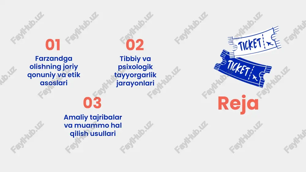 biy tekshiruvlar va maslahatlar muhim. infektsiyalar, immunizatsiya, va dorilar haqida maslahat olish, shuningdek, tibbiy hujjatlarni tayyorlash talab etiladi. hujjatlar va muhim bosqichlar: oldingi tekshiruvlar, davolanishlar, maslahatlar va muayyan muddatlarda o'tkaziladigan tibbiy jarayonlar muhim, shuningdek, vaqt va tartibga rioya qilish zarur. psixologik tayyorgarlik jarayoni psixologik tayyorgarlik farzandga olish jarayonida muhimdir. stressni boshqarish usullari: nafas olish texnikalari, meditatsiya, ijobiy fikrlash. oila va yaqinlar bilan ochiq muloqot, qo‘llab-quvvatlash muhim. bu jarayon natijasida yaxshi moslashuv, emotsional barqarorlik va farovonlik ta’minlanadi. amaliy tajribalar: farzandga olish jarayoni farzandga olish jarayonida amaliy tajribalar oila va jamiyatda muhim rol o'ynaydi. bu, muammolarni hal qilishda amaliy yondashuvlar, tajriba almashish va o'zaro qo'llab-quvvatlash orqali o'z bilim va ko'nikmalarni rivojlantirish imkonini beradi. amaliy tajribalar orqali olingan saboqlar, kelajakda muvaffaqiyatli farzandga olish uchun asos bo'lib xizmat qiladi. photo by daniel j. schwarz on unsplash muammo hal qilish usullari farzandga olishda uchraydigan muammolar reproduktiv muammolar, tibbiy va psixologik to'siqlar. aniqlash uchun tekshiruvlar va …