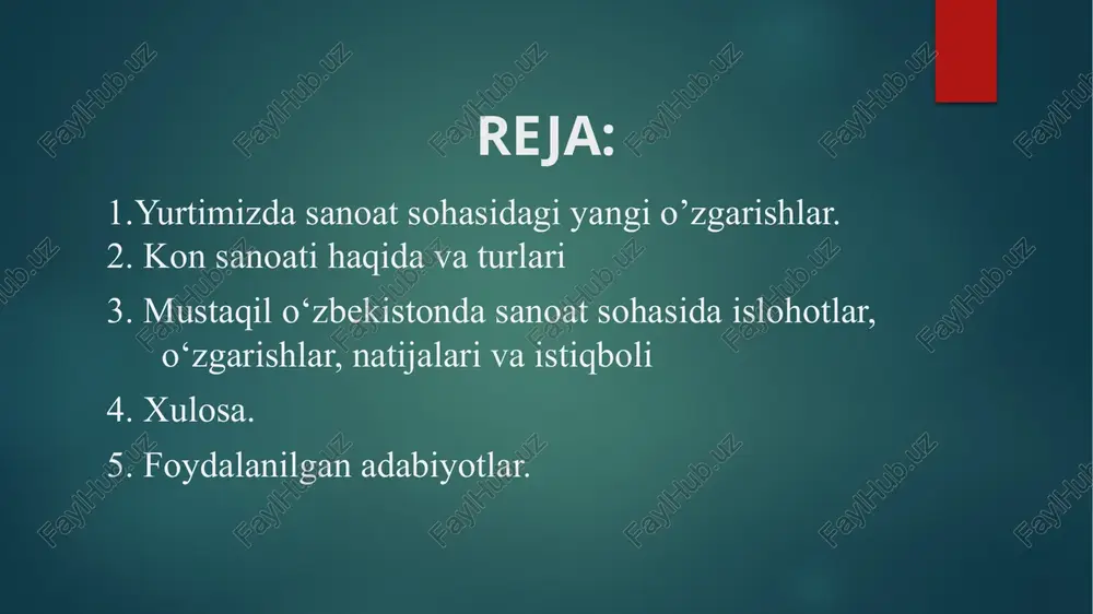 hloq xoʻjaligidan ajralib chiqishi – ikkinchi eng yirik mehnat taqsimoti bilan bogʻliq. kapitalistik sanoat gʻarbiy yevropa mamlakatlarida 14—15-asrlarda paydo boʻddi va oddiy kapitalistik kooperatsiya, manufaktura va yirik mashina industriyasi – fabrika bosqichlarini bosib oʻtdi, 18-asr oxiri – 19-asr boshlarida manufakturadan mashina industriyasiga oʻtish dastlab angliyada, keyinroq boshqa yevropa mamlakatlarida sanoat toʻntarishi tusini oldi. rossiya va boshqa ayrim mamlakatlarda sanoat 18-asr boshidan manufaktura koʻrinishida rivojlandi, 19-asrning 2-yarmidan mashina industriyasi taraqqiy etdi. 1913-yilda oʻzbekiston xududida yalpi mahsulot ishlab chiqarishda ogʻir sanoattmt hissasi 2%ni, metall ishlash 1%ni, yengil sanoat 0,8%ni, oziq-ovqat sanoati 14%ni tashkil etgan edi. keyingi salkam 100 yil davomida oʻzbekiston sanoatida elektroenergetika, gaz, neft, kumir, qora va rangli metallurgiya, qishloq xoʻjaligi mashinasozligi (traktorlar, paxta terish mashinalari), avtomobilsozlik, kabel, elektronika, paxta tozalash sanoati mashinasozligi, samolyotsozlik, irrigatsiya-qurilish mashinasozligi, kimyo, sement, qurilish materiallari, tibbiyot, yogʻmoy, toʻqimachilik, tikuvchilik, oziq-ovqat va boshqa sanoat tarmoqdari shakllandi. xalq xoʻjaligi – muayyan mamlakatning mehnat taqsimoti orqali oʻzaro bogʻlangan ishla …