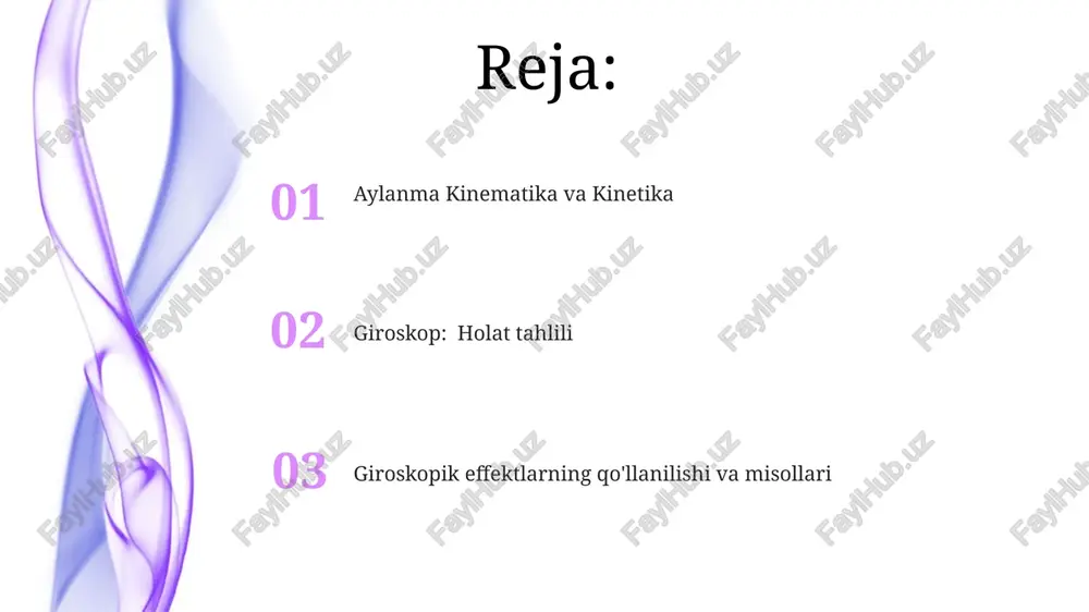 r, inersiya momenti (i) va burchak tezligi (ω) ko'paytmasiga teng: l = iω. burchak impulsining saqlanish qonuni yopiq sistemada tashqi moment ta'sir etmasa, umumiy burchak impul'si o'zgarmas qoladi burchak impulsining saqlanishi giroskopga moment qo'llanilganda, pretsessiya yuz beradi – bu aylanish o'qi spin o'qi va moment o'qiga perpendikulyar bo'ladi. burchak impul'sining saqlanish qonuni (l=iω) qattiq jismning aylanishini boshqaradi; doimiy l inersiya momenti (i) ning burchak tezligiga (ω) teskari proportsional o'zgarishiga olib keladi. misollar: figurali uchuvchining qo'llarini ichkariga tortib tezroq aylanishi (i kamayishi), yerning o'qi atrofida aylanishi (i≈8 giroskoplar shu prinsipdan foydalanib, tashqi momentlarga qaramasdan yo'nalishini saqlaydi. aylanuvchi rotor (masalan, i=10^-3 kg⋅m², ω=100 rad/s, l=0 inertia momentlari asosiy qonun: to'r moment (τ) inersiya momenti (i) va burchak tezlanishining (α) ko'paytmasiga teng: τ = iα. bu nyutonning ikkinchi qonuniga (f=ma) chiziqli harakat uchun o'xshashdir giroskoplar burchak impulsining saqlanishidan foydalanadi. aylanuvchi rotor yuqori burchak impulsi tufayli (l=iω, bu yerda ω burchak tezligi) yo'nalishdagi o'zgarishlarga …