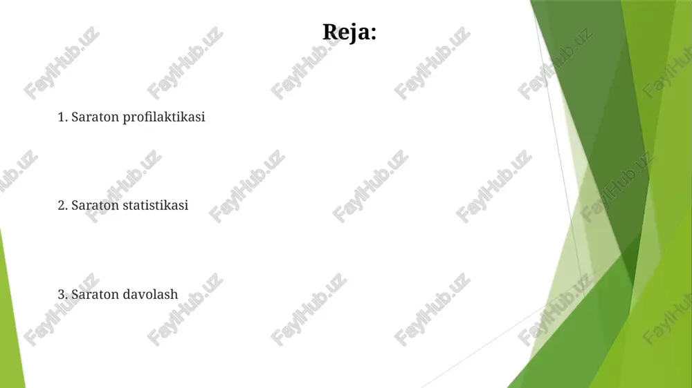 (teri toshmasi, kolit, pnevmonit) olib kelishi mumkin saraton sabablari ionlashtiruvchi radiatsiya (tibbiy rentgen, radioterapiya, chernobil falokati oqibatlari), havo ifloslanishi (masalan, hindistonning dehlidagi pm2.5 zarrachalari, dizel tutuni), kasbiy xavflar (zavodlarda, qurilish maydonchalarida ba’zi kimyoviy moddalarga ta’sir), surunkali yallig‘lanish (to‘qimalardagi uzoq muddatli yallig‘lanish, hujayra o‘sishi va dnk ta’mirlanishiga ta’sir). saraton statistikasi saraton turlari sarkoma (2%): biriktiruvchi to'qimadan kelib chiqadi; osteosarkoma (suyak – asosan bolalar va yosh kattalarga ta'sir qiladi), liposarkoma (yog‘), leyomiyosarkoma (silliq mushak) kabi turlari bor. ko‘pincha agressiv davolashni talab qiladi: jarrohlik, nur terapiyasi, kimyoterapiya. karsinomalarga nisbatan nisbatan kam uchraydi. leykemiya (3%): qon hosil qiluvchi to'qimalar (suyak iligi) saratoni; o'tkir limfoblastik leykemiya (oll), o'tkir mieloid leykemiya (oml), surunkali limfoid leykemiya (sll) va surunkali myeloid leykemiya (sml)ni o'z ichiga oladi. davolash: kimyoterapiya, maqsadli terapiya, suyak iligi transplantatsiyasi saraton tadqiqoti va yutuqlari nishonlangan terapiyalar, masalan, o'pka saratonida aniq gen mutatsiyalariga (masalan, egfr, alk) qarshi tirozin kinaza inhibitörleri (tki) davolash strategiyalariga inqilob qildi, evropa …
