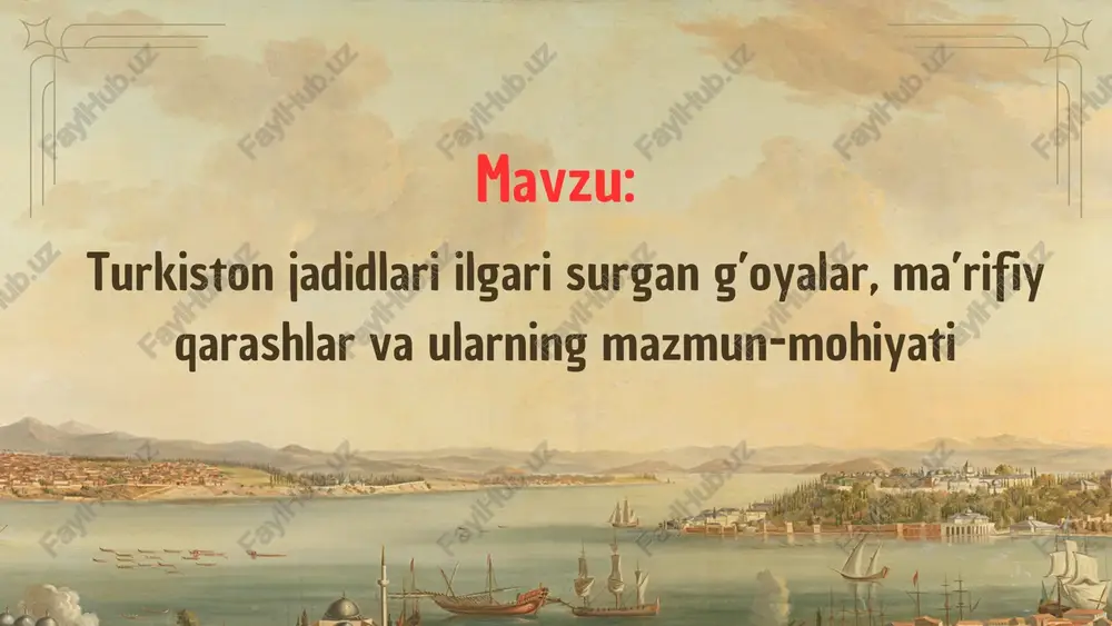 ashmagan. o‘lkadagi maktablar eski diniy maktablardan texnik jihatdan afzal bo‘lsa-da, mahalliy madaniyat va qadriyatlarga mos kelmagan. ta'lim usullari o‘zgartirilgani bilan (masalan, tovushli o‘qitish usulining joriy etilishi), mazmun aniq ijtimoiy-siyosiy manfaatlarni ko‘zlagan​. ta'lim tizimi ko'p hollarda musulmon jamiyatlarining o‘z vaqf mulklariga tayangan. ammo rossiya imperiyasi bu mulklar ustidan nazorat o‘rnatib, ta’lim muassasalarining rivojlanishini chekladi. shu bilan birga, maktablarning kengayishi uchun davlat tomonidan yetarlicha mablag‘ ajratilmagan​. dunyoviy madaniyatning ta’siri jadidlar ta’lim tizimida dunyoviy bilimlarni rivojlantirishni targ‘ib qilishgan. ular ta'limning diniy aqidalardan xoli bo‘lishini, o‘quvchilar dunyoqarashini kengaytirishni maqsad qilgan. munavvarqori abdurashidxonov va boshqa ilg‘or ziyolilar yangi usuldagi maktablar tashkil etib, ilm-fanning turli sohalarini o‘qitishga urg‘u berganlar. turkistonda xotin-qizlar ta’limi past darajada bo‘lib, jadidlar bu holatni qattiq tanqid qilishdi. ular ayollarning teng huquqli ta’lim olishini ta’minlash uchun yangi maktablar ochishni qo‘llab-quvvatlagan. jadidlar yevropa va usmonli davlati madaniy yutuqlaridan ilhomlangan holda, turkistonni iqtisodiy, siyosiy va madaniy jihatdan modernizatsiya qilishga intilgan. bu madaniy ta’sir nafaqat ma’rifiy, …