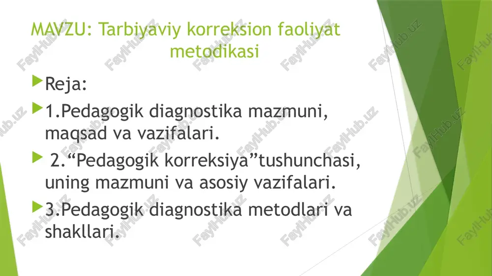 arash, qobiliyatni shakllantirish, ularda jamiyat uchun zarur bo’lgan faoliyatga moyillik uyg’otishdir. “pedagogik korreksiya” tushunchasi, mazmuni va vazifalari pedagogik lug’atda “korreksiya” tushunchasi (yunoncha “correctiio” tuzatish) pedagogik uslub va tadbirlardan iborat maxsus tizimi yordamida anomal bolalarning psixik va jismoniy rivojlanish kamchiliklarini tuzatish (qisman yoki to hq) sifatida tushunilishi ta’kidlab o’tiladi. diagnostika korreksion, korreksion-rivojlantiruvchi, korreksion profilaktik faoliyatlar bilan bir qatorda tarbiyaviy va korreksion-o’qitish, psixokorreksion faoliyatni ham amalga oshirilishini ta’minlaydi. korreksion-pedagogik faoliyat maxsus ta’lim das turiga muvofiq mutaxassislar yordamida anomal o’quvchilarni o’qitish, tarbiyalash va rivojlantirishga yo’naltirilgan yaxlit jarayon. korreksiya-hayotiy chekinishlarga uchragan bolalar va o’smirlar bilan olib boriladigan aniq faoliyatdir. bir qator olimlar: r.s. nemov, d. v. olshanskiy, g. broyer, g. matteslar: “pedagogik korreksiya-tarbiya jarayonida yoshlarning ma’naviy-ma’rifiy sohalardagi oldindan yo’l qo’yilgan nuqsonlarni bartaraf etish jarayonidir” deb hisoblaydilar. n. v. kuzmina bu jarayonni: «korreksiyalash jarayoni-o’quvchilarning ongiga, his-tuyg’ulariga ta’sir etuvchi va turli ijobiy qobiliyatlarini shakllantiruvchi faoliyat turidir» deb tavsiflaydi. korreksiyalash ta’sirida o’quvchi-yoshlaming g’oyaviy, axloqiy, irodaviy, estetik xislatlari …