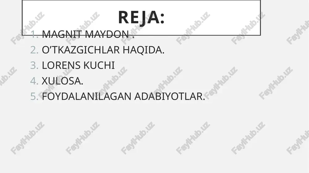 rakteristikasini tafsiflovchi fizik kattalik magnit maydon induksiyasi deb ataladi. magnit maydon induksiyasi vektor kattalik bo‘lib, u harfi bilan belgilanadi. magnit maydoni magnit maydon induksiyasining birligi qilib xbsda serbiya fizigi nikola teslaning sharafiga tesla (t) deb atash qabul qilingan. magnit maydon modda emas, balki alohida zarralardan mujassamlangan moddadan tamomila farqli ravishda, materiyaning fazoda uzluksiz mavjud bo'lgan turidir. tokli o'tkazgichlarning magnit maydoni cheksizlikkacha yoyiladi, biroq masofa ortishi bilan magnit kuchlari juda tez zaiflashadi. shu sababli amalda magnit kuchlarining ta'sirini tokli o'tkazgichga yaqin masafalardagina sezish mumkin. tinch turgan elektr zaryadlari atrofidagi fazoda elektr maydon hosil bo'lgani kabi, toklar atrofidagi fazoda tokli o'tkazgichga ta'sir etuvchi, materiyaning maxsus ko'rinishi bo'lgan magnit maydon hosil bo'ladi. mana shu magnit maydon kuchlarining manbayidir.tabiiy magnit uzoq vaqt ta'sir ettirilganda magnitlangan po'lat bo'laklari sun'iy magnitlar deyiladi. elektr oʻtkazgichlar — elektr oʻtkazuvchanlik xossasi yuqori (elektr tokini yaxshi oʻtkazadigan) va solishtirma qarshiligi kichik (r<10~4 omsm) boʻlgan moddalar. solishtirma qarshiligi katta (r~ 1014—1022omsm) …