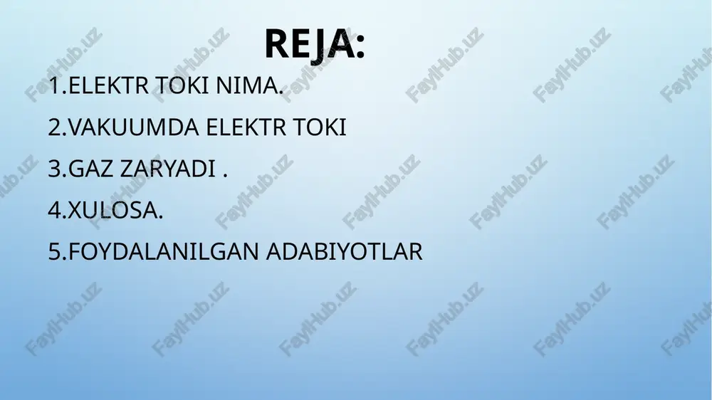 ing ishi nima elektr zaryadining harakati elektr toki sifatida tanilgan, uning intensivligi odatda amperlarda oʻlchanadi. oqim har qanday harakatlanuvchi zaryadlangan zarralardan iborat boʻlishi mumkin; koʻpincha bu elektronlar, ammo harakatdagi har qanday zaryad oqimni tashkil qiladi. elektr toki baʼzi narsalar, elektr oʻtkazgichlar orqali oʻtishi mumkin, lekin elektr izolyatoridan oʻtmaydi. vakuum (lot. vacuum — boʻshliq) — gazning atmosfera bosimidan past bosimdagi holati. v. tushunchasi maʼlum hajmdagi gazga, shuningdek kosmik fazoga tatbiq qilinadi. v. bosim birligi bilan oʻlchanadi. gazning v.dagi xususiyati gaz toʻldirilgan idish oʻlchami bilan gaz molekulalarining erkin oʻtish yoʻli (molekulaning bir toʻqnashishidan ikkinchi toʻqnashishigacha bosib oʻtgan yoʻlning oʻrtacha uzunligi) orasidagi munosabatga bogʻliq. gazning siyraklashganlik darajasiga qarab oʻta yuqori, yuqori, oʻrta (forvakuum) va past v.ga boʻlinadi. oʻta yuqori v.ga 10 mk pa dan past, yuqori v.ga 0,1 dan 10 mk pa gacha, oʻrta v.ga 100 dan 0,1 pa gacha, past v.ga 100 pa dan yuqori bosim sohasi toʻgʻri keladi. yuqori v.dagi atmosfera …