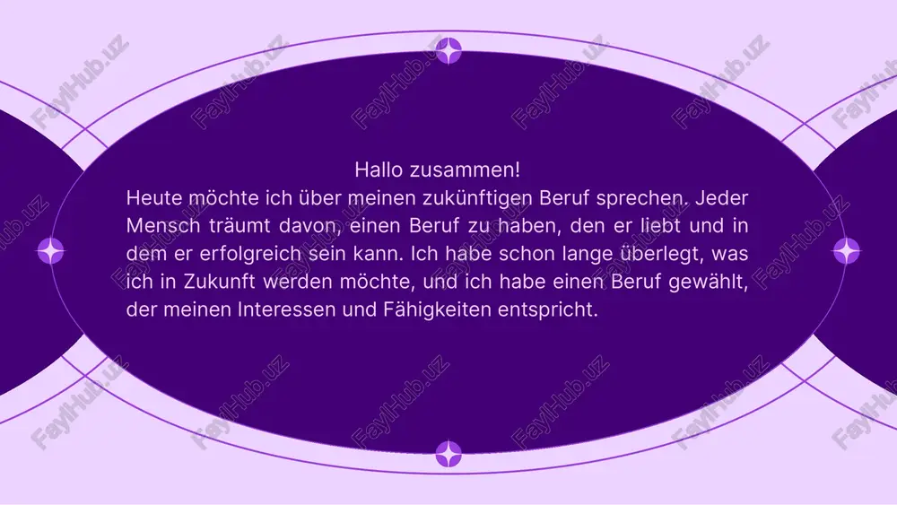 einen positiven einfluss auf die gesellschaft zu haben. ich möchte meine schüler motivieren, neugierig zu sein, und sie auf ihr zukünftiges leben vorbereiten. warum ich lehrerin werden möchte ich liebe kinder und möchte ihnen helfen, ihre fähigkeiten zu entwickeln der beruf ist interessant, vielseitig und gesellschaftlich wichtig ich möchte jeden tag etwas sinnvolles tun und freude an meiner arbeit haben es ist eine möglichkeit, meine eigenen talente und kreativität zu nutzen ich bin bereit, hart zu arbeiten, meine fähigkeiten zu verbessern und meinen traum zu verwirklichen. schluss zusammenfassend kann ich sagen: mein berufswunsch ist lehrerin, weil ich kinder liebe, wissen vermitteln möchte und in einem wichtigen beruf arbeiten will. ich glaube, dass ich durch leidenschaft, geduld und einsatz ein guter lehrer werden kann. danke für eure aufmerksa mkeit!