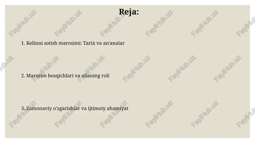 da esa, bu kamtarona, oilaviy davrada o'tadi. ushbu marosim ba'zi jamiyatlarda kelinning oilasini moddiy qo'llab-quvvatlash vositasi sifatida ko'riladi, bu oilaning obro'sini oshiradi va 2-3 ta tomondan yordam beradi. marosimdan keyin: kelinning his-tuyg'ulari marosimdan so'ng, kelin ko'pincha 10 kun ichida nostalji tuyg'ularini boshdan kechiradi, o'z oilasi va bolalikdagi uyini sog'inadi, bu esa yangi hayotga moslashish davrida melankolik kayfiyatga olib keladi. ba'zi kelinlar marosimdan keyin 2-3 hafta davomida hayajon va tashvish aralashmasini his qilishadi, bu esa yangi oilaga qo'shilish, yangi mas'uliyatlar va jamiyatda qanday qabul qilinishidan kelib chiqadi. kelajak avlodlarga meros marosimning asosiy elementlari, masalan, 7 ta non yoki 9 ta shirinlik kabi, yangi avlodlarga og'zaki an'analar va amaliy ko'rinishlar orqali yetkaziladi, bu oilaviy qadriyatlarni mustahkamlaydi. kelajak avlodlarga marosimning maqsadi, ya'ni ikki oilani birlashtirish va yangi hayotni boshlash, oqsoqollar tomonidan hikoyalar va ibratli suhbatlar orqali tushuntiriladi, bu merosni davom ettiradi. e'tiboringiz uchun rahmat image4.jpg image5.jpg image6.jpg image7.jpg image8.jpg image9.jpg image10.jpg