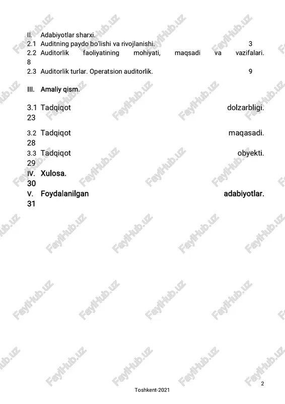 ida angliyada auditorlar deb moliyaviy hisobotning ishonchliligini nazorat qilish bilan shug’ullanuvchi barcha mutaxassislar, shu jumladan davlat tashkilotida ishlayotgan mutaxassislar ham hisoblanadi. frantsiyada mustaqil moliyaviy nazorat bilan shug’ullanuvchi ikki professional tashkilot buxgalter ekspertlar ularning vakolatiga bevosita buxgalteriya hisobini, hisobot tuzish ushbu doirada konsalting xizmatlari ko’rsatish hamda moliyaviy hisobot ishonchliligini nazorat qiluvchi schetlar bo’yicha komissarlar mavjud. aqshda moliyaviy hisobotning ishonchliligini tekshiradigan diplomli jamoat buxgalterlari mavjud. auditorlik xizmatlarining asosiy vazifasi axborotlardan foydalanuvchilarga taqdim qilinadigan hisobotlar to’g’risida xolis fikr- mulohazalar bildirishdir. auditorlar etarli bilim va tajribaga, shuningdek, buxgalteriya hisobi hujjatlari va asoslovchi ma’lumotlarni olish huquqiga ega bo’lganliklari uchun bu vazifani malakali darajada bajaradilar. bundan tashqari, ular korxona ma’muriyatiga bo’ysunmaydigan va uning tazyiqlaridan holidirlar. auditorlik faoliyatining rivojlanishiga 1929-1933 yillardagi jahon iqtisodiy tanazzuli katta turtki bo’ldi. bu davrda aktsiyadorlik jamiyatlari va boshqa korxonalarning ko’pchiligi inqirozga yuz tutdilar. natijada hisobotlarni, xususan, balans, foyda va zararlar to’g’risidagi hisobot ma’lumotlarini tasdiqlash tartibini qat’iy belgilash, ularning to’g’riligi va haqqoniyligini mustaqil …