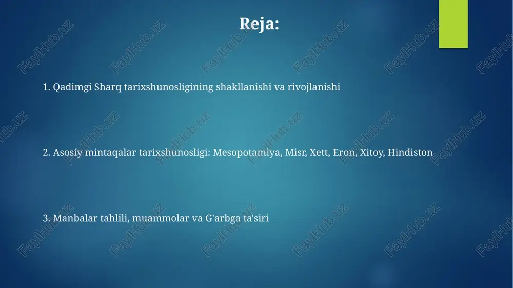 nalarga asoslangan bo'lib, ularda kosmogoniya, genealogiya va afsonalar jamlangan; ular miloddan avvalgi 300 yillardan milodiy 500 yillarga tegishli. manbalar va tahlil usullari qadimgi sharq manbalari orasida mixxatlar muhim ahamiyatga ega, ularni o'qish va talqin qilishda filologik tahlil usullari, xususan, paleografiya va epigrafika qo'llaniladi, bu esa 3000 yil avvalgi voqealarni yoritadi. papiruslar misr tarixini o'rganishda muhimdir; ularni tahlil qilishda radiokarbonli sanalash (c-14) kabi usullar qo'llaniladi, shuningdek, ierogliflarni dekodlash va madaniy kontekstni aniqlash uchun filologik tadqiqotlar zarur. asosiy muammolar va bahslar qadimgi sharq matnlarining aniqligi va talqini bo'yicha bahslar, ayniqsa, diniy va mifologik ma'lumotlarni faktik tarixiy voqealar bilan bog'lashda katta qiyinchiliklar tug'diradi. xronologiyaning aniqligi masalasi dolzarb bo'lib qolmoqda, chunki radiokarbonli sanalar kabi metodlar turli madaniyatlarda turlicha qo'llaniladi, bu esa miloddan avvalgi 3000-yildagi voqealar ketma-ketligini aniqlashda muammo yaratadi. ta'siri, tadqiqotlar va istiqbollar qadimgi sharqshunoslik g'arb tarixshunosligiga sezilarli ta'sir ko'rsatdi, xususan, 19-asrda misrshunoslikning rivojlanishi orqali, bu esa manbalarni tahlil qilishda yangi metodlarni keltirib chiqardi. …