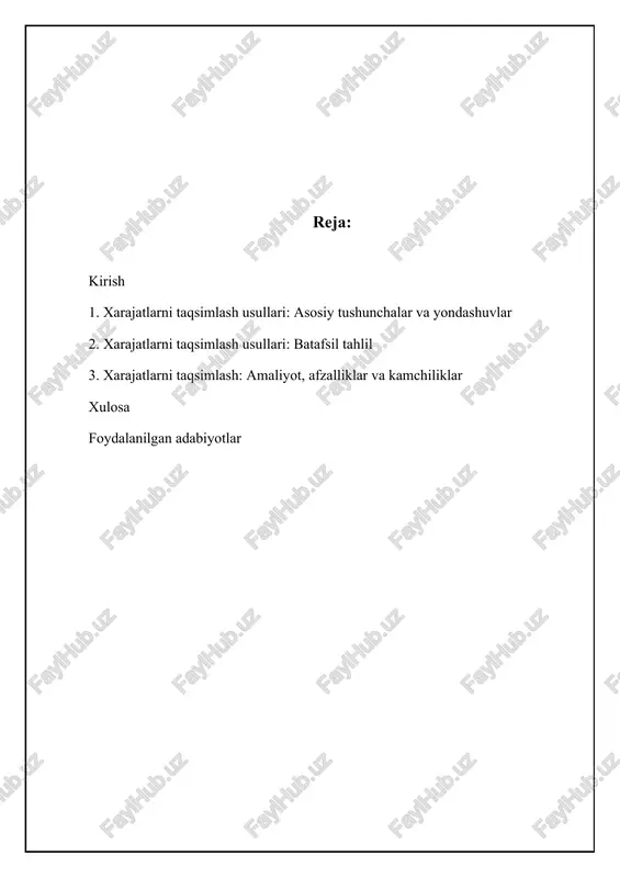to'g'ri taqsimlash menejerlarga qaysi mahsulotlar yoki xizmatlar eng ko'p daromad keltirayotganini, qaysi bo'linmalar ortiqcha xarajat qilayotganini va qanday sohalarda xarajatlarni kamaytirish mumkinligini aniqlashga yordam beradi. xarajatlarni taqsimlash nafaqat ichki boshqaruv uchun, balki tashqi hisobot berish uchun ham muhimdir. misol uchun, moliyaviy hisobotlarda har bir mahsulot yoki xizmatning tannarxi ko'rsatilishi kerak. aks holda, kompaniyaning moliyaviy holati to'g'risida noto'g'ri tasavvur paydo bo'lishi mumkin. xarajatlarni taqsimlash usullari ko'plab omillarga, jumladan tashkilotning o'lchamiga, faoliyat turiga va xarajatlar tarkibiga bog'liq. misol uchun, ishlab chiqarish korxonalari uchun xarajatlarni taqsimlash savdo korxonalariga qaraganda ancha murakkab bo'lishi mumkin. 📊 xarajatlarni taqsimlash usullari: taqqoslash ushbu jadval xarajatlarni taqsimlashning turli usullarini, ularning afzalliklari, kamchiliklari va mos keladigan holatlarini taqqoslaydi. usul nomi afzalliklari kamchiliklari qo'llaniladigan holatlar to'g'ridan-to'g'ri taqsimlash oddiy, tushunarli, aniq bog'liqlikni ko'rsatadi. barcha xarajatlar ob'ektlariga to'g'ridan-to'g'ri bog'lanmagan xarajatlarni hisobga olmaydi. xarajatlar va ob'ektlar o'rtasida aniq sabab-oqibat aloqasi mavjud bo'lganda (masalan, ma'lum bir mahsulot uchun ishlatilgan materiallar). qadam-baqadam taqsimlash xizmat ko'rsatuvchi …