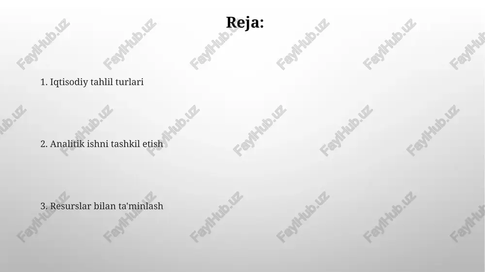 va faoliyatini baholaydi. moliyaviy tahlil kapital tuzilishi tahlili orqali qarz va o'z mablag'lari nisbatini ko'rib chiqadi va moliyaviy xatarlarni baholash, likvidlik ko'rsatkichlarini aniqlash uchun ishlatiladi. investitsion tahlil investitsion tahlil aktivlarning ichki qiymatini baholashni o'z ichiga oladi, masalan, to'lovlarni diskontlash orqali kelajakdagi pul oqimini baholashning dcf usuli. portfelni optimallashtirish markowitzning efficient frontier kabi vositalar yordamida xavf-xatarsiz daromadlilikni oshirish maqsadida investitsiyalarni taqsimlash bo'yicha qarorlar qabul qilishni o'z ichiga oladi. taqqoslash tahlili taqqoslash tahlili bir xil ko'rsatkichlarni turli davrlarda (masalan, 2022 va 2023 yillar) solishtirish orqali o'zgarishlarni aniqlashga yordam beradi hamda dinamikani baholash imkonini beradi. korxonaning joriy ko'rsatkichlarini o'rtacha sanoat ko'rsatkichlari (masalan, rentabellik darajasi 15% ga nisbatan 10%) bilan solishtirish orqali uning raqobatbardoshligini baholashda taqqoslash tahlili muhim. funksional-qiymat tahlili funksional-qiymat tahlili (fqt) mahsulot yoki xizmatning funktsiyalarini aniqlaydi va ularning qiymatini optimallashtirishga qaratilgan tizimli yondashuvdir, bunda xarajatlar tahlili muhim ahamiyatga ega. fqt resurslarni tejash maqsadida funktsiyalarni baholaydi, keraksiz xarajatlarni kamaytiradi va mahsulot sifatini saqlab …