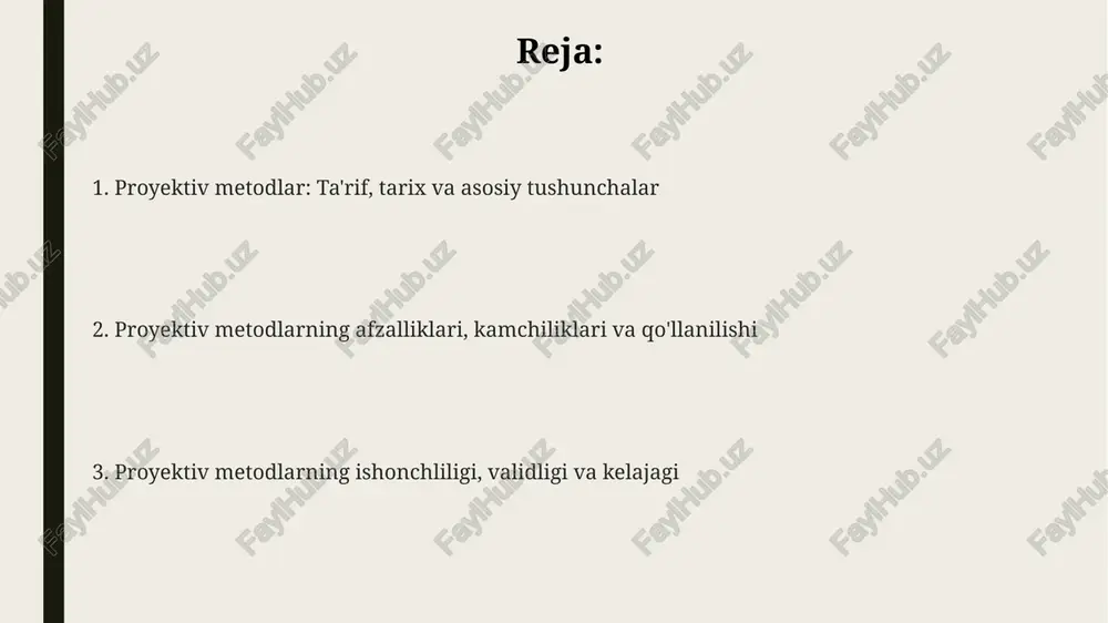 va bemorning ichki dunyosini ochish. afzalliklari va kamchiliklari afzallik sifatida, proyektiv metodlar xabardorlik darajasidan tashqari 1-darajali ma'lumotlarni ochib beradi, yashirin kechinmalar va 2-shaxsiy mojarolarni aniqlashga yordam beradi. kamchiliklardan biri - subyektivlikning yuqori darajasi, bu esa 3-partiyaning baholovchilari o'rtasida kelishmovchiliklarga olib kelishi mumkin, natijada baholashda 50% farqlar kuzatiladi. proyektiv testlar, ayniqsa 4-sinovdan o'tkazilayotganlarda, sezilarli vaqt talab etadi, bu esa klinik amaliyotda 25-30 daqiqagacha cho'zilishi va resurslarni ortiqcha sarflashi mumkin. ishonchliligi, validligi va baholash usullari validlikni baholash uchun kontent validligi, mezon validligi va konstrukt validligi kabi usullar qo'llaniladi. mezon validligi ko'pincha boshqa testlar yoki klinik tashxislar bilan solishtiriladi, lekin korrelyatsiya past bo'lishi mumkin. proyektiv testlarning ishonchliligi, ko'pincha, baholovchilar orasidagi kelishuv (inter-rater reliability) orqali o'lchanadi; bu odatda 0.4 dan 0.8 gacha bo'ladi, lekin talqin murakkabligi tufayli past bo'lishi mumkin. baholash usullari orasida miqdoriy tizimlar (masalan, rorschach uchun exner tizimi) va sifatli talqinlar mavjud. miqdoriy tizimlar ob'ektivlikni oshirishga qaratilgan, ammo interpretatsiyaning sub'ektiv xususiyati saqlanib …