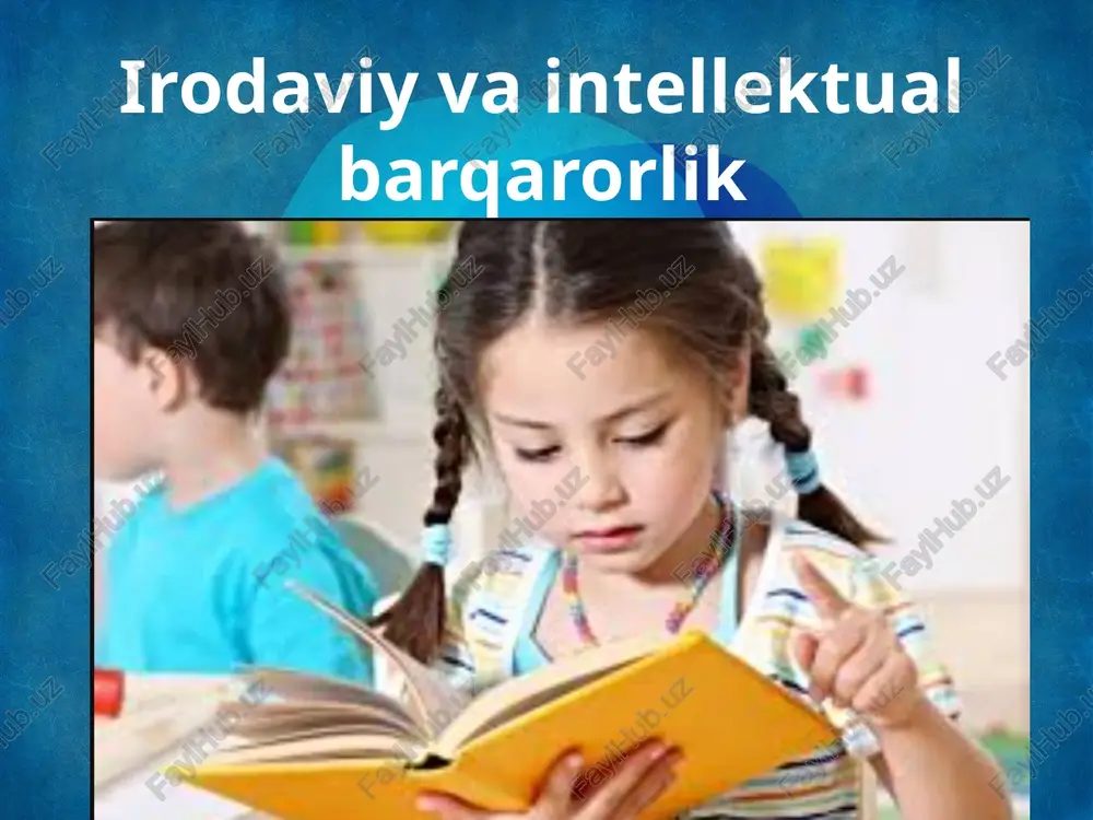 ishadi. irodaviy barqarorlik insonning o‘ziga bo‘lgan ishonchini mustahkamlaydi, ijobiy kayfiyat va ruhiy kuchni oshiradi. bu sifat muhim, chunki hayot davomida yuzaga keladigan qiyinchiliklar, stresslar, qarama-qarshiliklar ko‘p bo‘ladi va faqat iroda barqarorligi bo‘lgan inson bunday holatlarda o‘zini yo‘qotmay, vazifalarni bajarishda davom eta oladi. irodaviy barqarorlikning asosiy xususiyatlari irodaviy barqarorlikni tashkil etuvchi bir qator asosiy xususiyatlar mavjud: qat’iyatlilik: maqsad sari qat’iy intilish va uni bajarishga bo‘lgan mustahkam iroda; qiyinchiliklarga chidamlilik: stress va qiyin vaziyatlarda bardoshlik ko‘rsatish; o‘zini boshqarish: ichki qarorlarni mustaqil qabul qilish va o‘z harakatlarini tartibga solish; sabr-toqat: vaziyatlarni sabr bilan qabul qilish va uzoq muddatli maqsadlarga erishishda sabr-toqatlilik; o‘zini motivatsiya qilish: doimiy o‘z-o‘zini rag‘batlantirish va ruhlantirish qobiliyati; moslashuvchanlik: zarurat bo‘lsa, o‘z strategiyasini o‘zgartirish qobiliyati irodaviy barqarorlikni shakllantirish omillari irodaviy barqarorlik shaxsning rivojlanishida muhim ahamiyatga ega va u ko‘plab omillar orqali shakllanadi. ushbu omillarni ikki guruhga bo‘lish mumkin: ichki (shaxsiy) va tashqi omillar. ichki omillar: shaxsiy motivatsiya va maqsadga intilish: iroda …