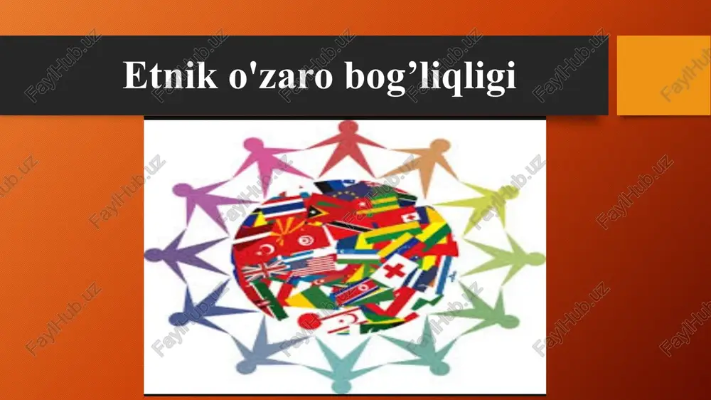 va aloqa tarmoqlari tobora kengaymoqda. bu esa turli millat va etnik guruhlar o’rtasidagi muloqotning yangi shakllarini yuzaga keltiradi. biroq, shu bilan birga, etnik ziddiyatlar, millatlararo kamsitishlar, ekstremistik harakatlar ham ko’paymoqda. etnik o’zaro bog’liqlik jarayonlarini chuqur o’rganish orqali, bu muammolarni aniqlash, ularni oldini olish va tinchlikni saqlash bo’yicha samarali strategiyalar ishlab chiqish mumkin. bundan tashqari, har bir davlatda yashovchi etnik guruhlarning o’ziga xos madaniyati va an’analarini saqlash, ularni rivojlantirish millatlararo hamjihatlikni mustahkamlashga xizmat qiladi. shuning uchun ham etnik o’zaro bog’liqlik nafaqat ijtimoiy-falsafiy nuqtai nazardan, balki siyosiy va huquqiy jihatdan ham muhim mavzudir. tadqiqotning maqsadi va vazifalari ushbu tadqiqotning asosiy maqsadi — etnik o’zaro bog’liqlik tushunchasini ochib berish, uning nazariy asoslarini aniqlash va zamonaviy jamiyatlarda etnik guruhlar o’rtasidagi munosabatlarning xususiyatlarini o’rganishdir. shu maqsadda quyidagi vazifalar qo’yilgan: etniklik va etnik guruh tushunchalarini aniqlash, ularning asosiy xususiyatlarini ko’rsatish; etnik o’zaro bog’liqlikning nazariy asoslarini o’rganish va turlarini tasniflash; etnik guruhlar o’rtasidagi munosabatlarning ijtimoiy, madaniy va …